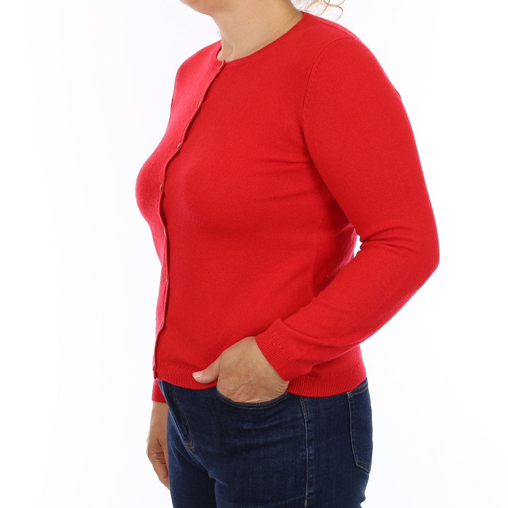 Post Box Red Cashmere Crew Neck Cardigan Medium
