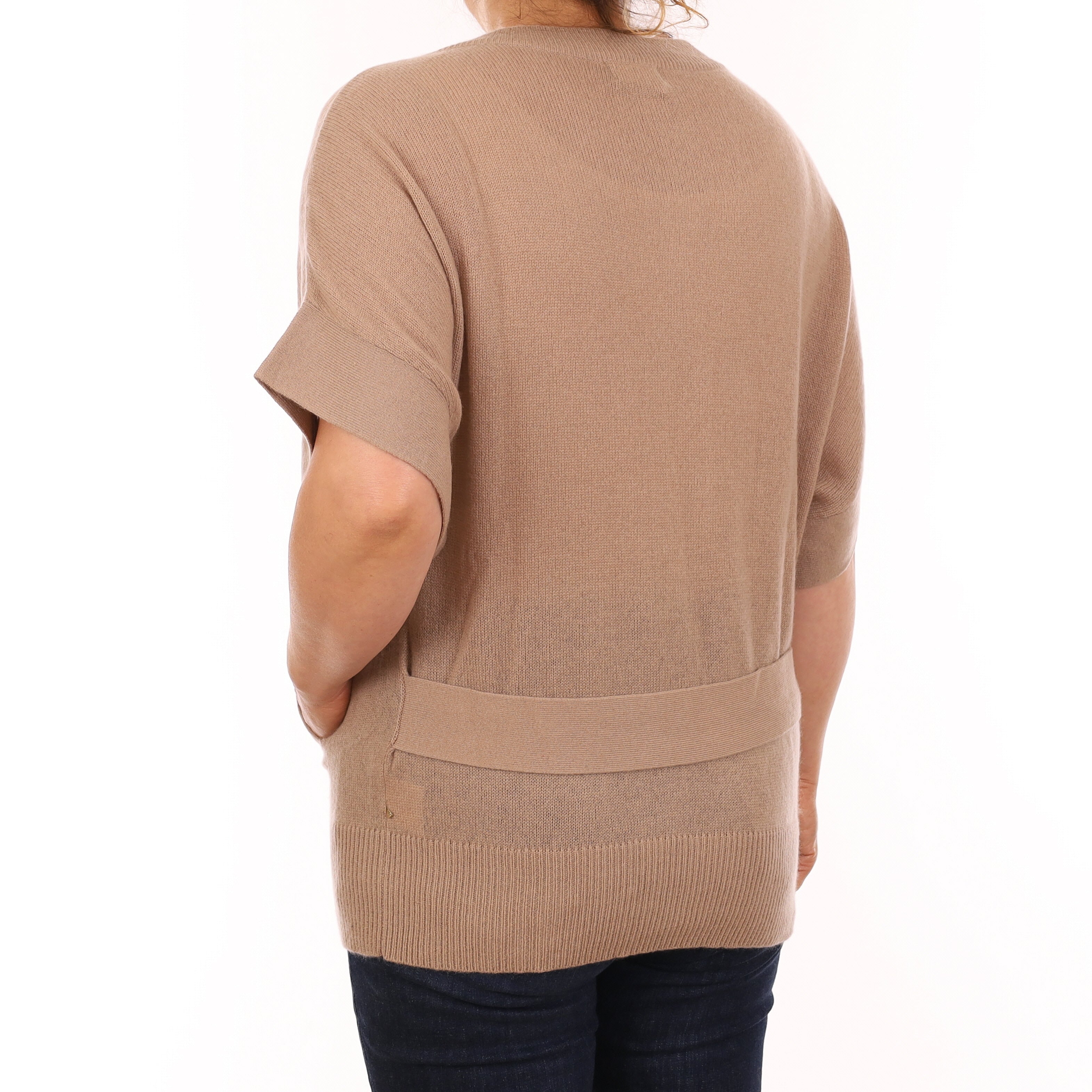 Toffee Brown Cashmere Short Sleeve Crew Neck Cardigan Medium