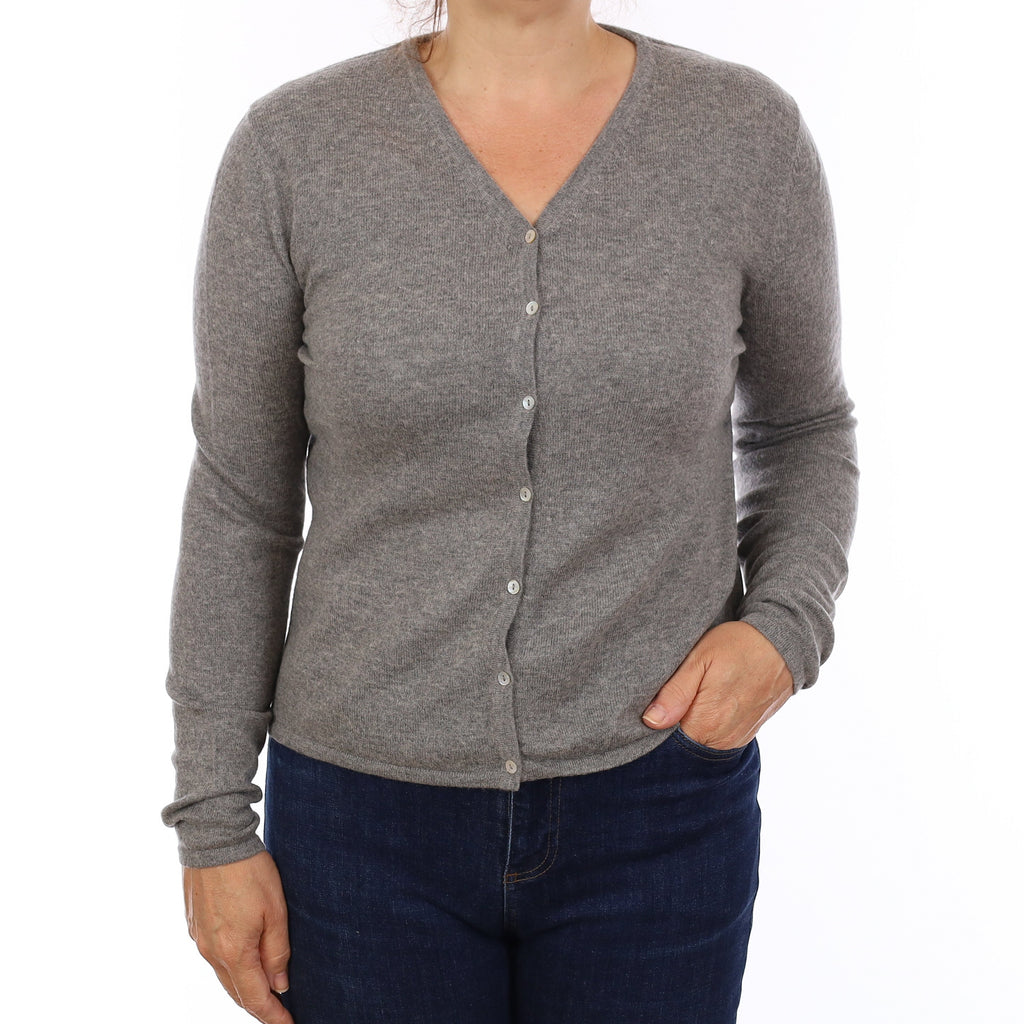Smoke Grey Cashmere V Neck Cardigan Medium