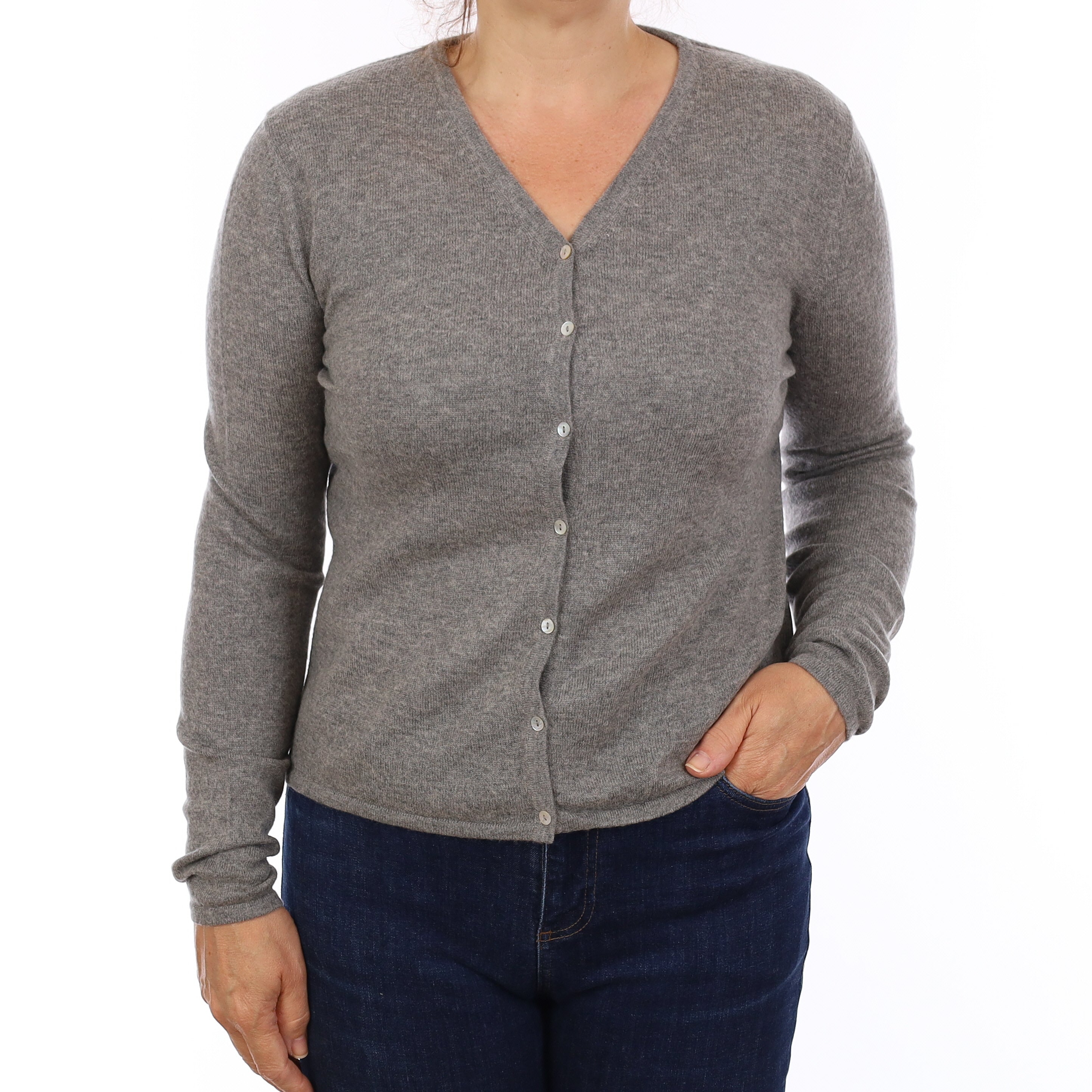 Smoke Grey Cashmere V Neck Cardigan Medium