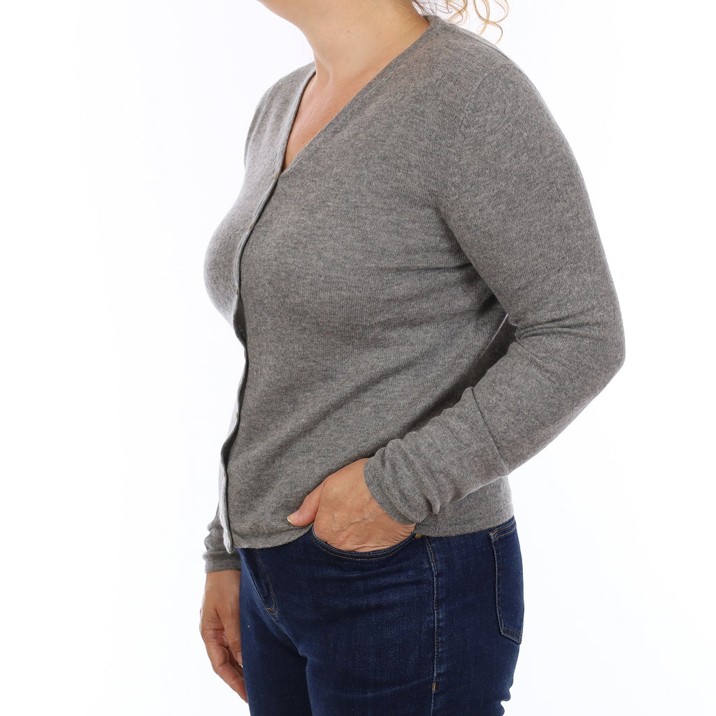 Smoke Grey Cashmere V Neck Cardigan Medium