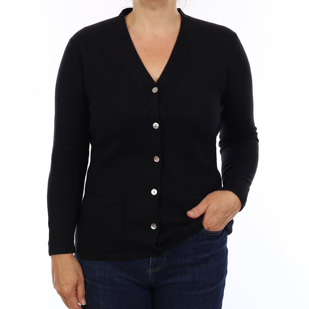 Black Cashmere V Neck Cardigan Medium