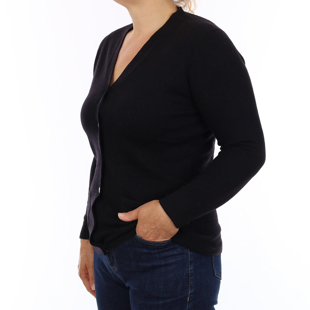 Black Cashmere V Neck Cardigan Medium