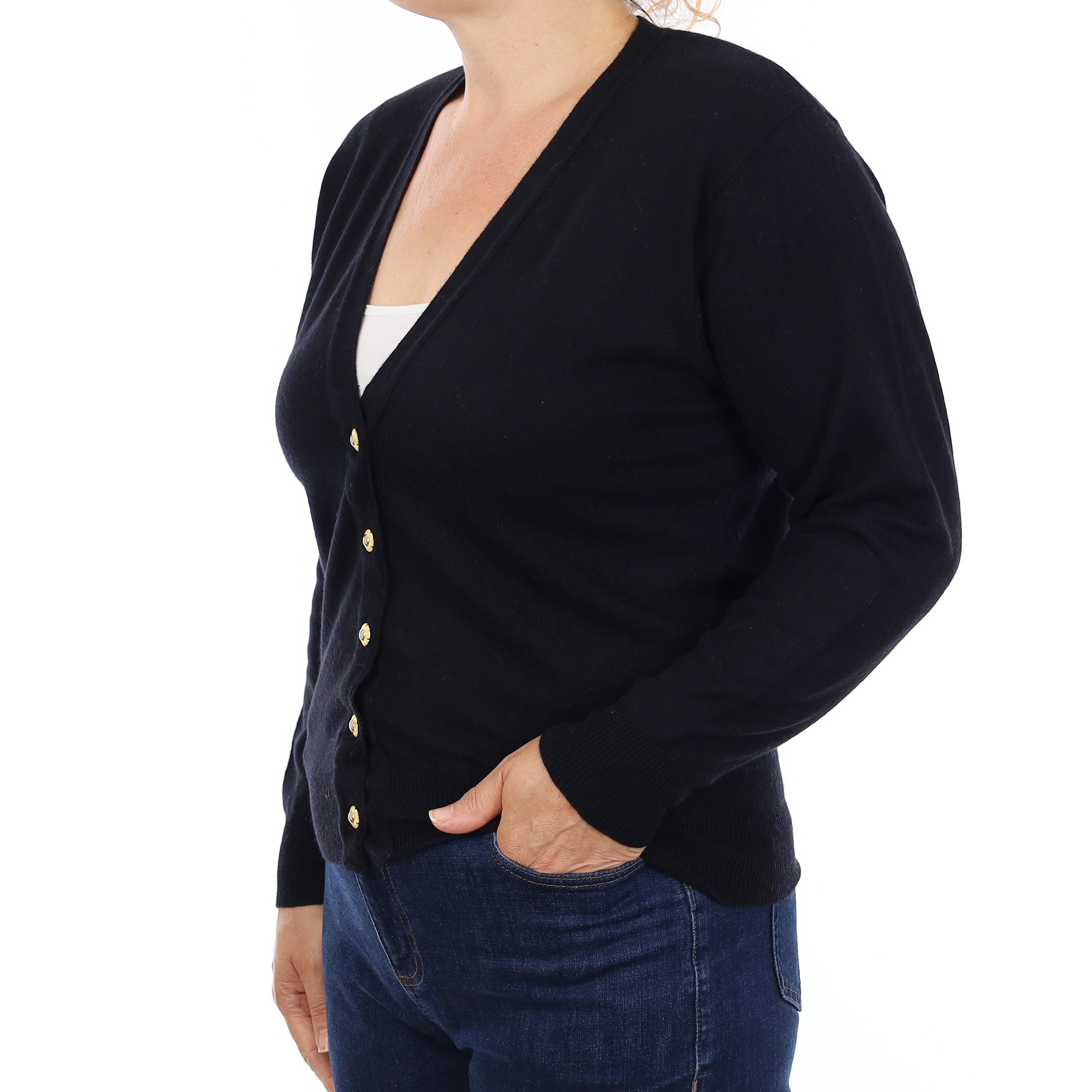 Black Cashmere V Neck Cardigan Medium