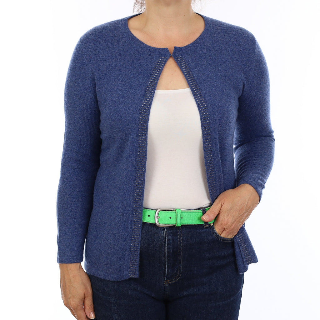 Naval Blue Cashmere Crew Neck edge To Edge Cardigan Medium