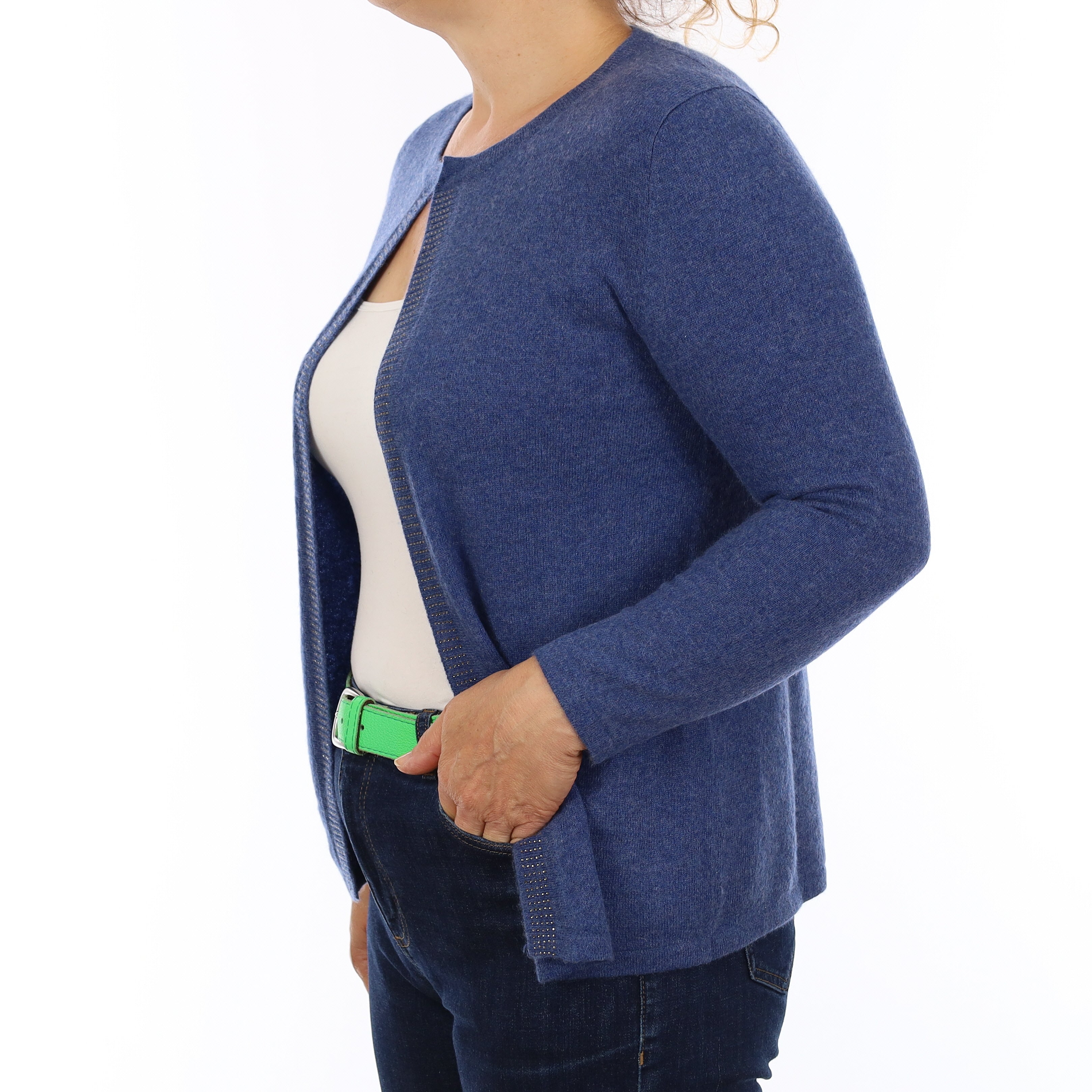Naval Blue Cashmere Crew Neck edge To Edge Cardigan Medium