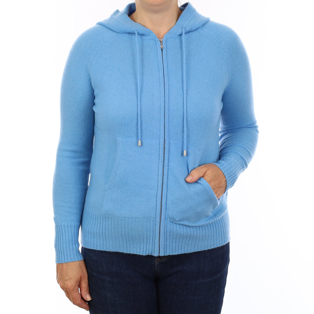 Baby Blue Cashmere Zip Up Hoodie Jumper Medium
