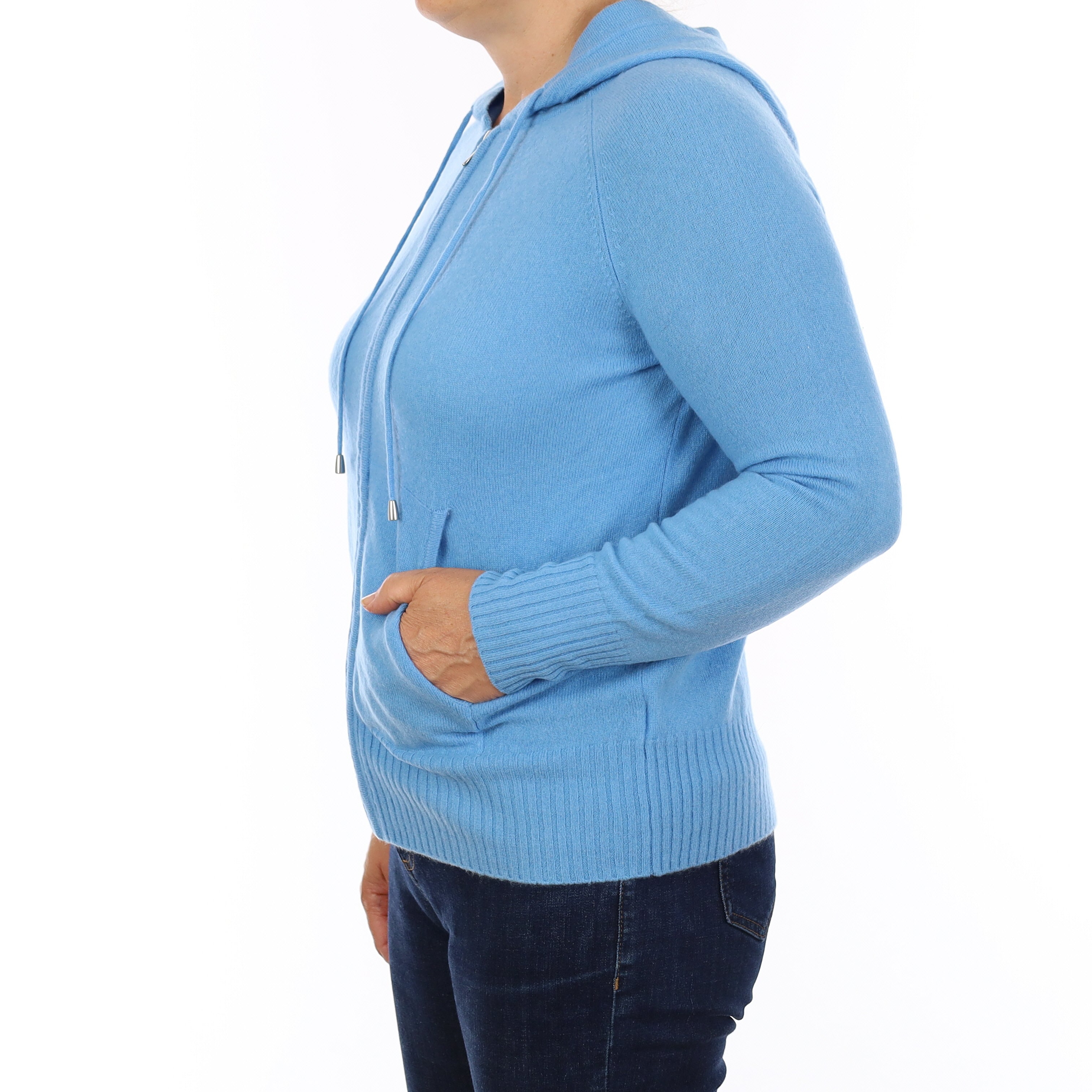 Baby Blue Cashmere Zip Up Hoodie Jumper Medium