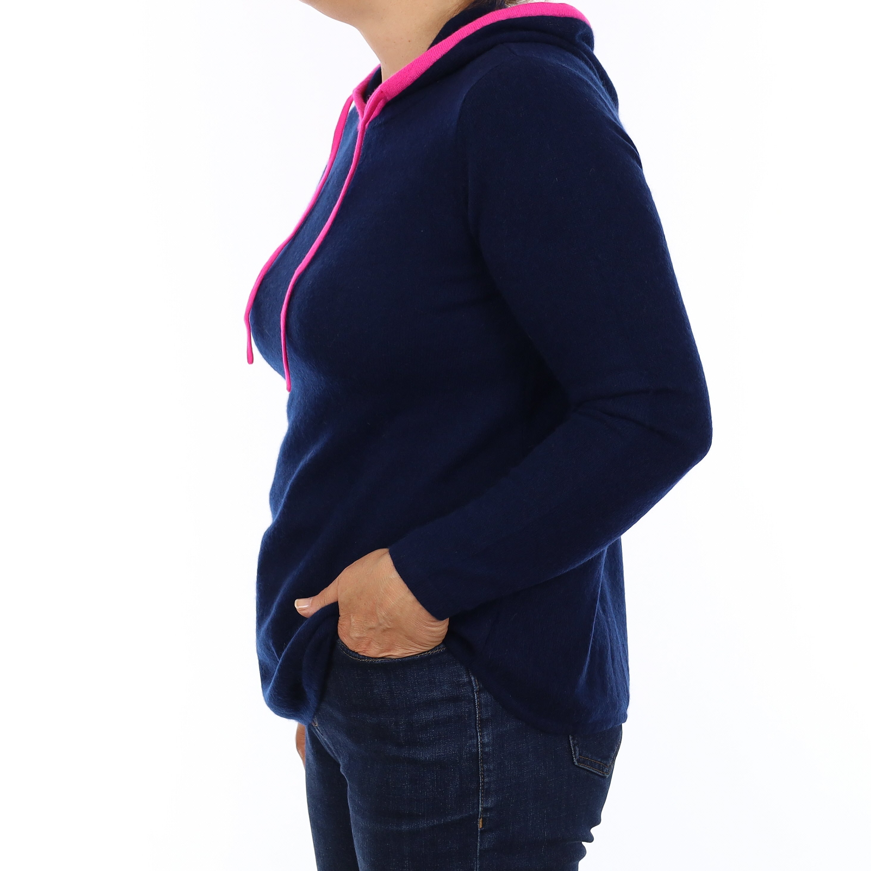 Navy & Hot Pink Cashmere Hoodie Jumper Medium