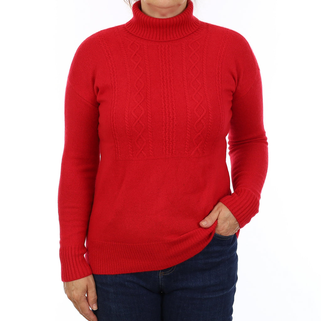 Scarlett Red Heavy Knit Cashmere Polo Neck Jumper Medium