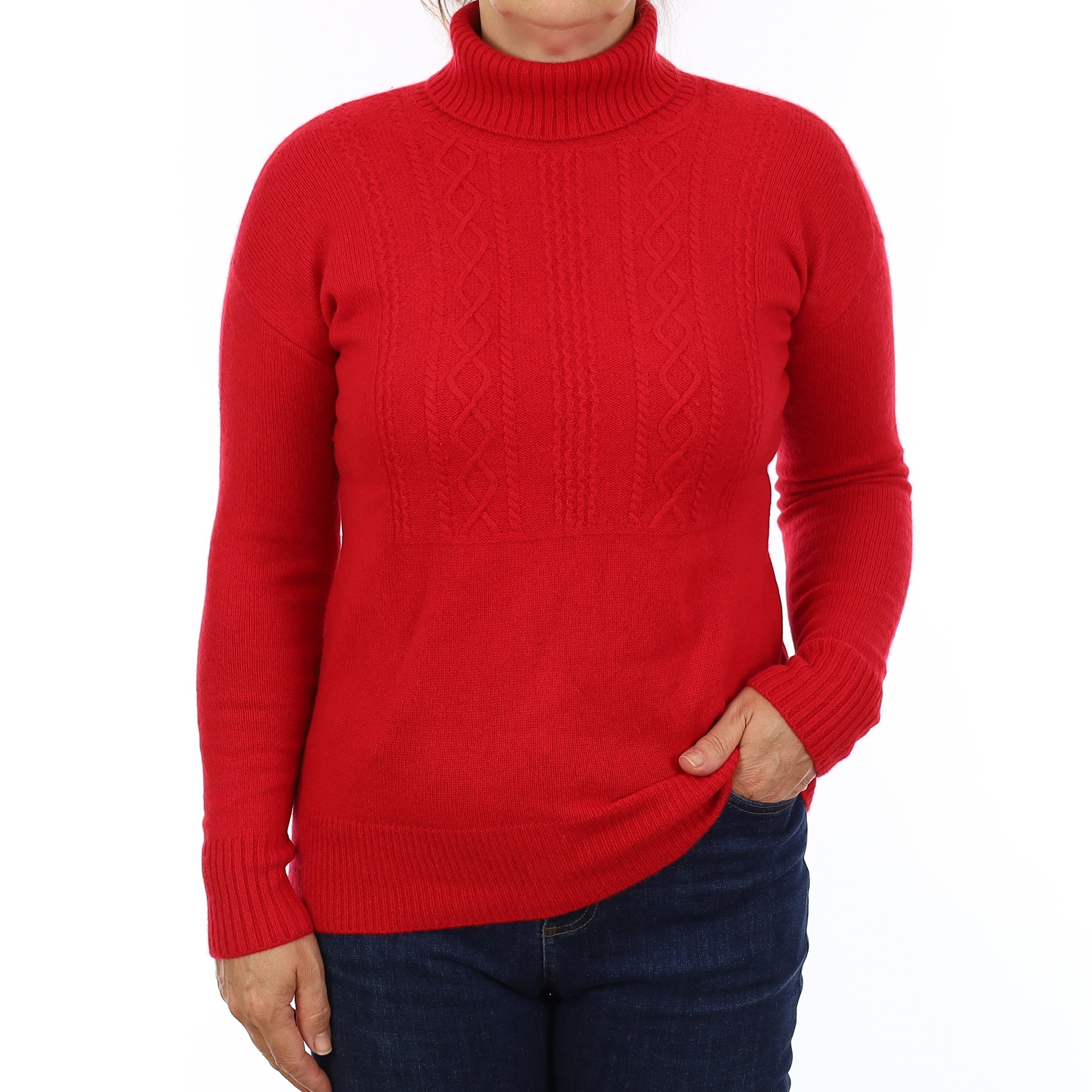 Scarlett Red Heavy Knit Cashmere Polo Neck Jumper Medium