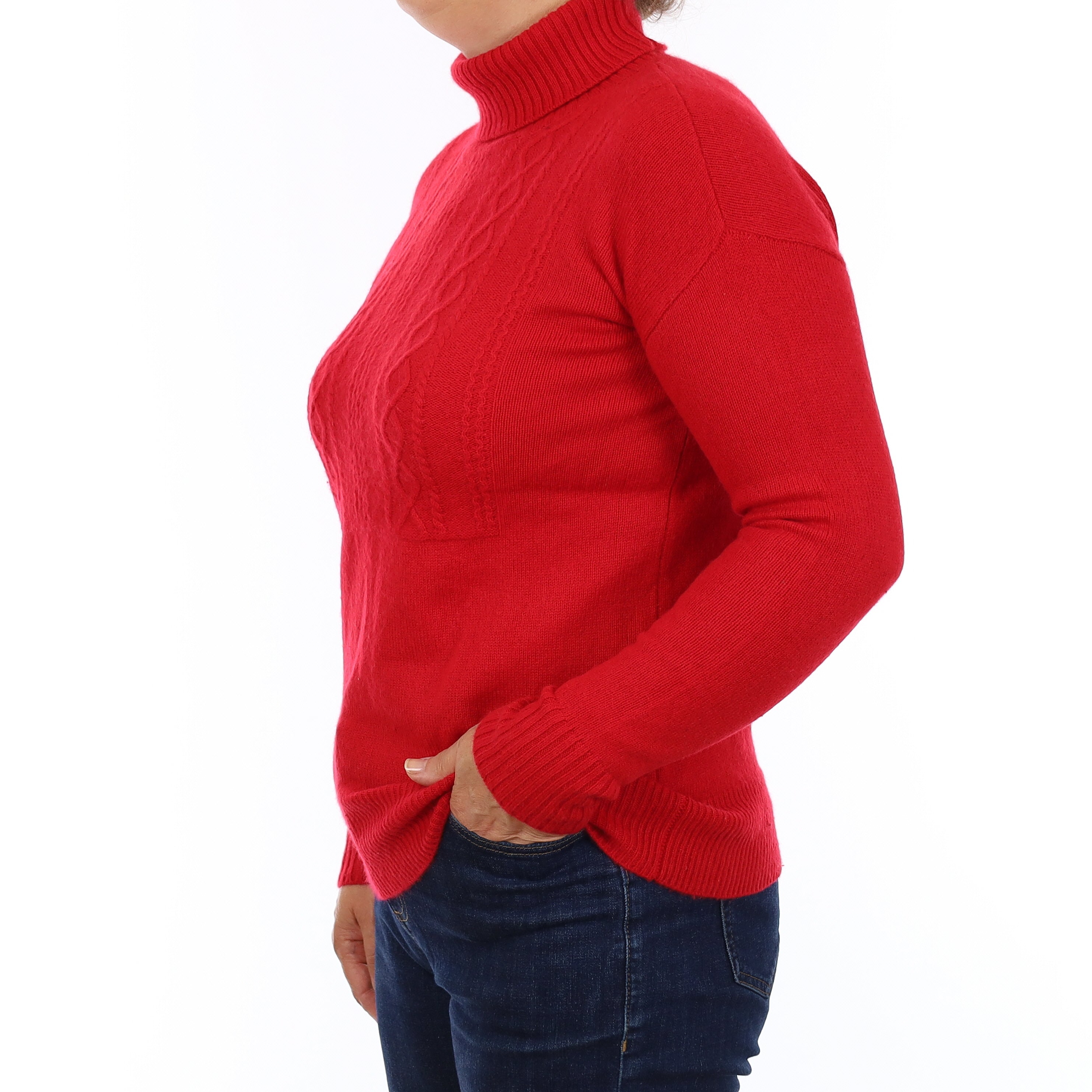 Scarlett Red Heavy Knit Cashmere Polo Neck Jumper Medium