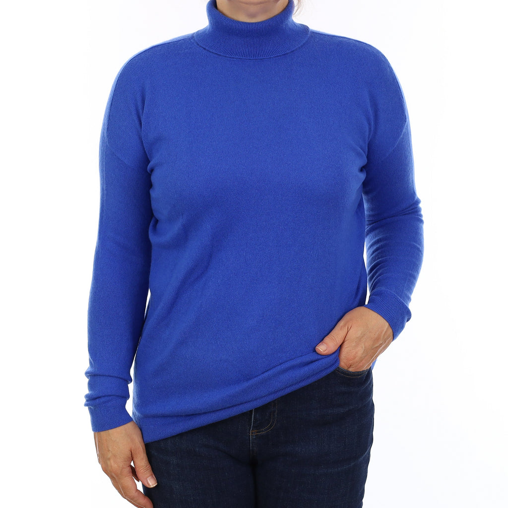 Electric Blue Cashmere Polo Neck Jumper Medium