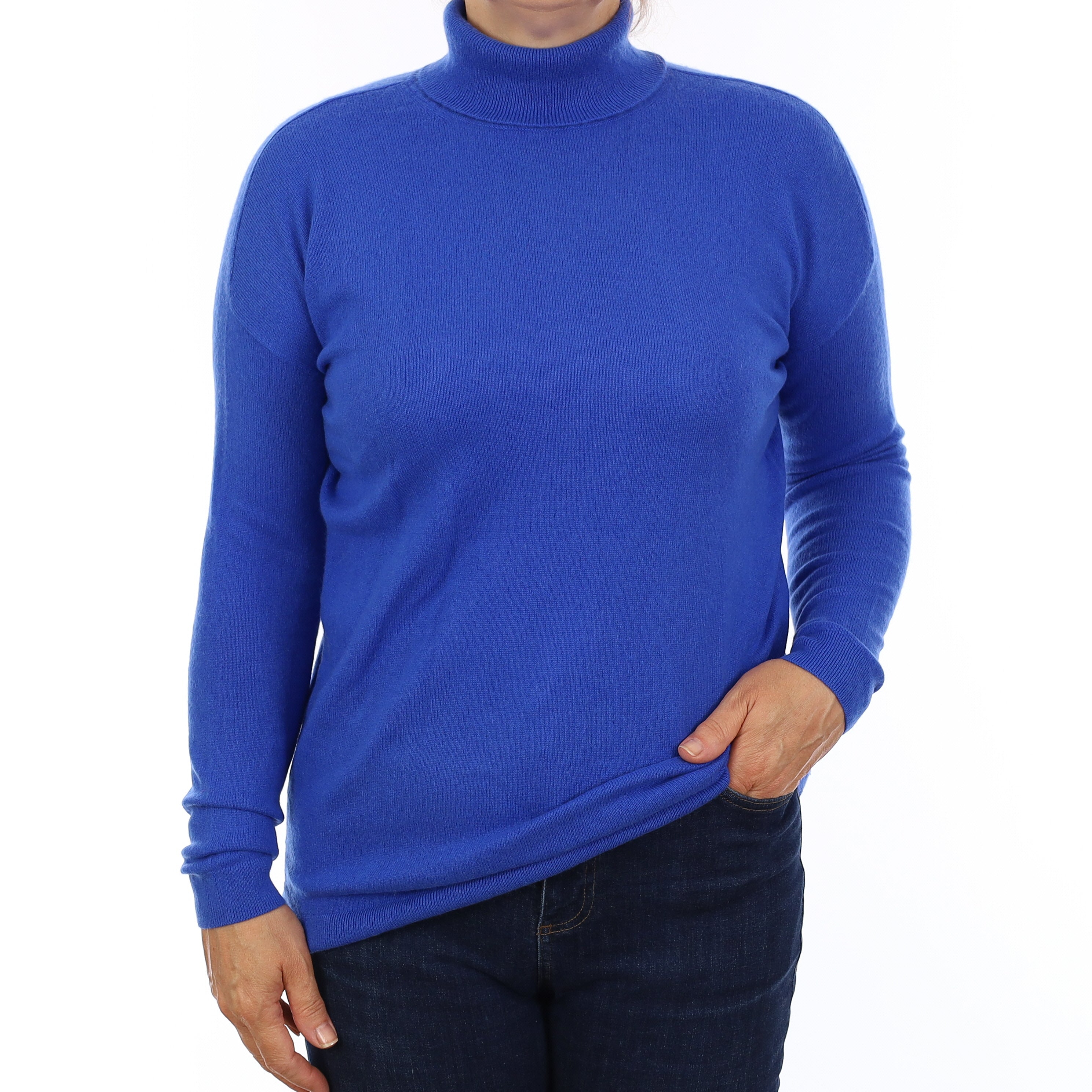 Electric Blue Cashmere Polo Neck Jumper Medium