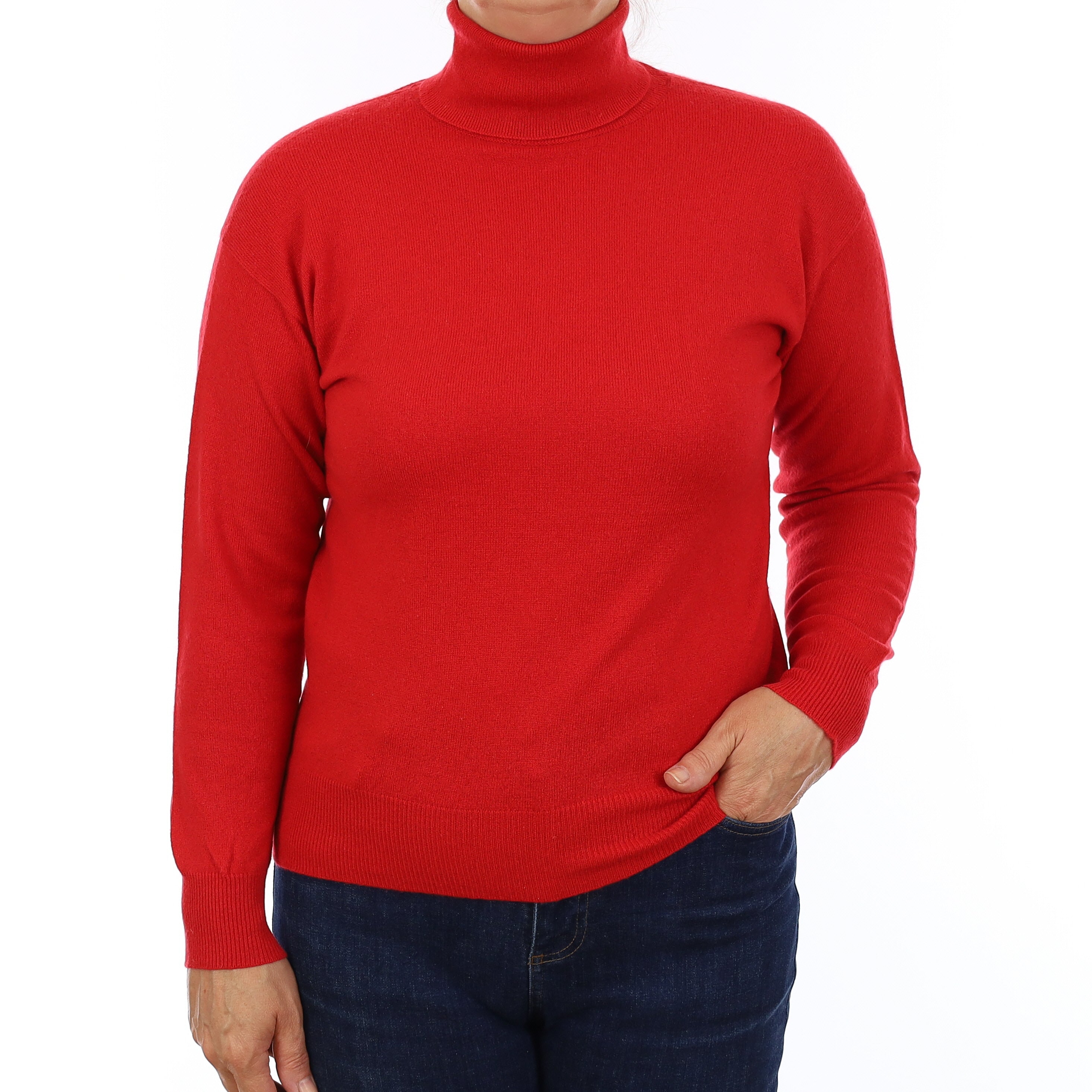 Post Box Red Cashmere Polo Neck Jumper Medium