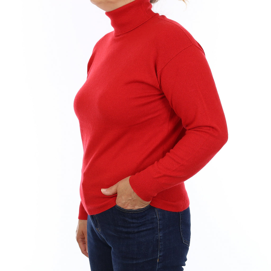 Post Box Red Cashmere Polo Neck Jumper Medium