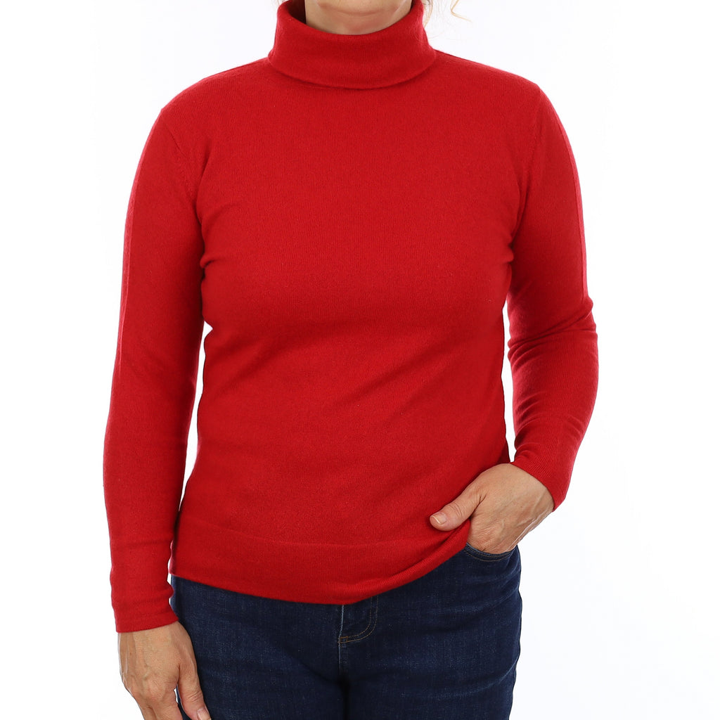 Post Box Red Cashmere Polo Neck Jumper Medium