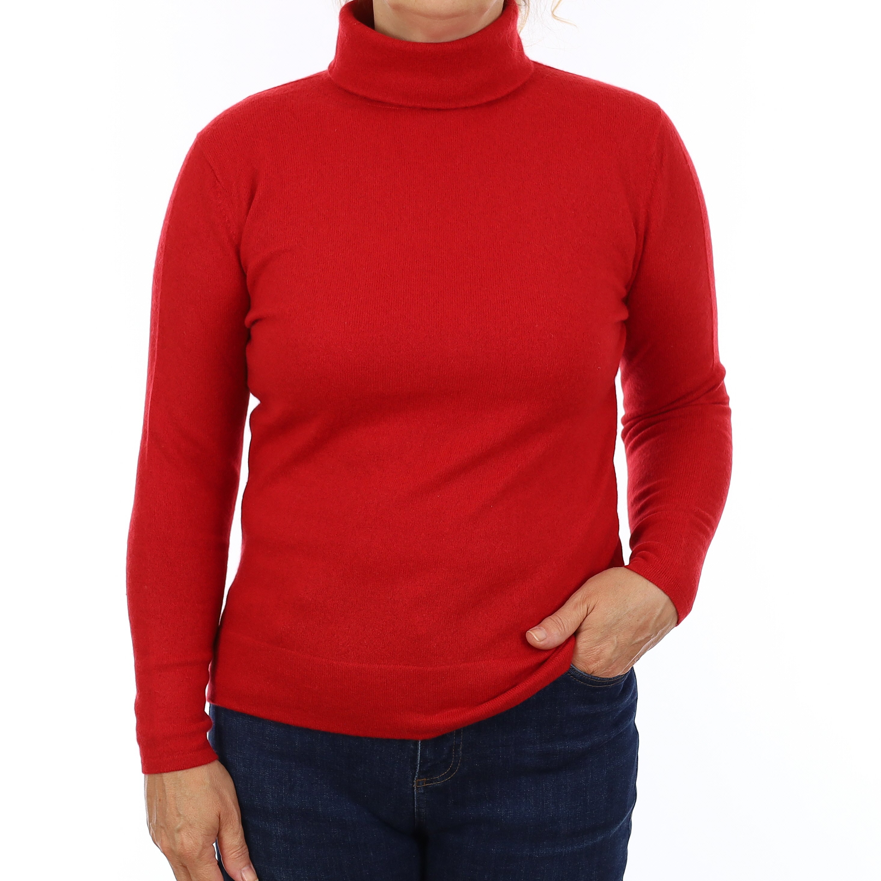Post Box Red Cashmere Polo Neck Jumper Medium