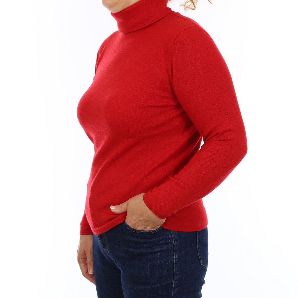 Post Box Red Cashmere Polo Neck Jumper Medium
