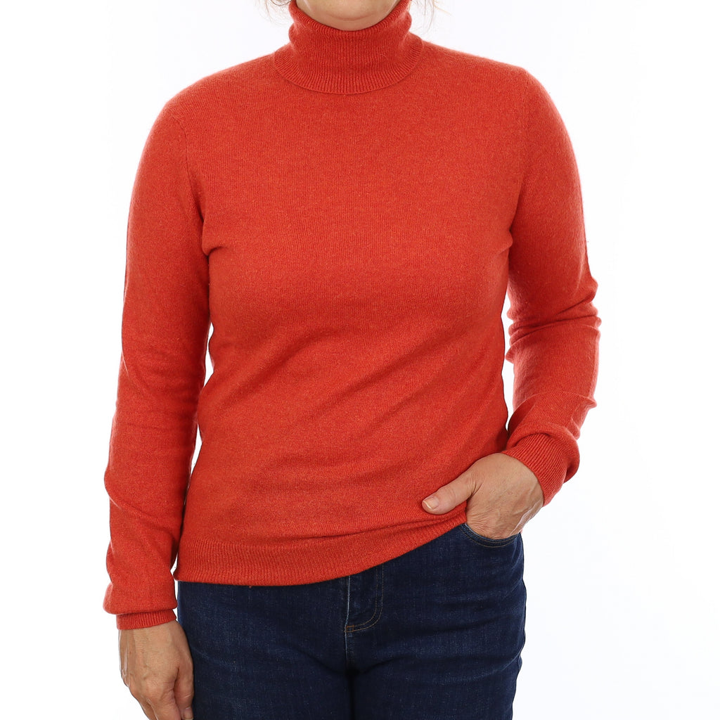 Burnt Orange Cashmere Polo Neck Jumper Medium