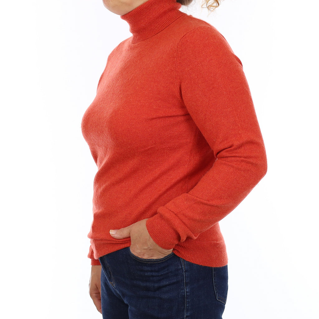 Burnt Orange Cashmere Polo Neck Jumper Medium