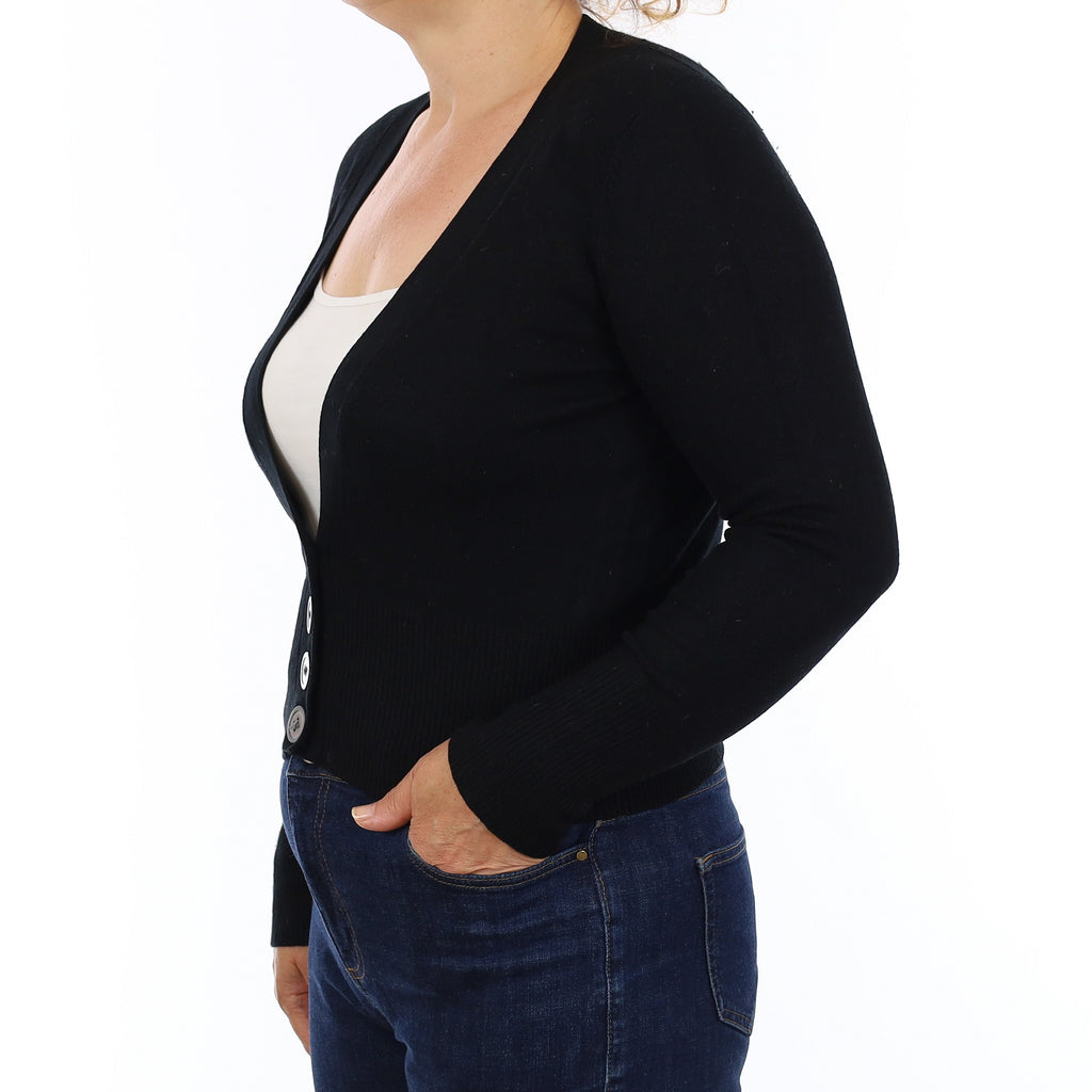 Black Cashmere Deep V Neck Cardigan Medium