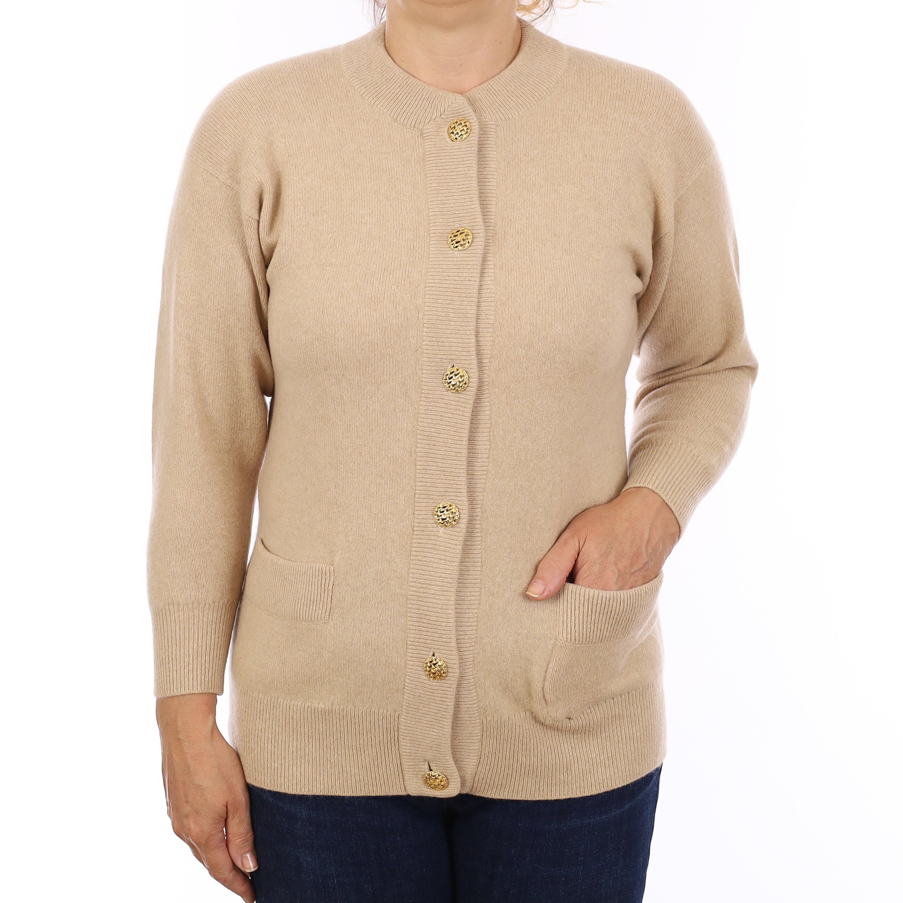 Sand Vintage Scottish Chunky Knit Cashmere Cardigan Medium