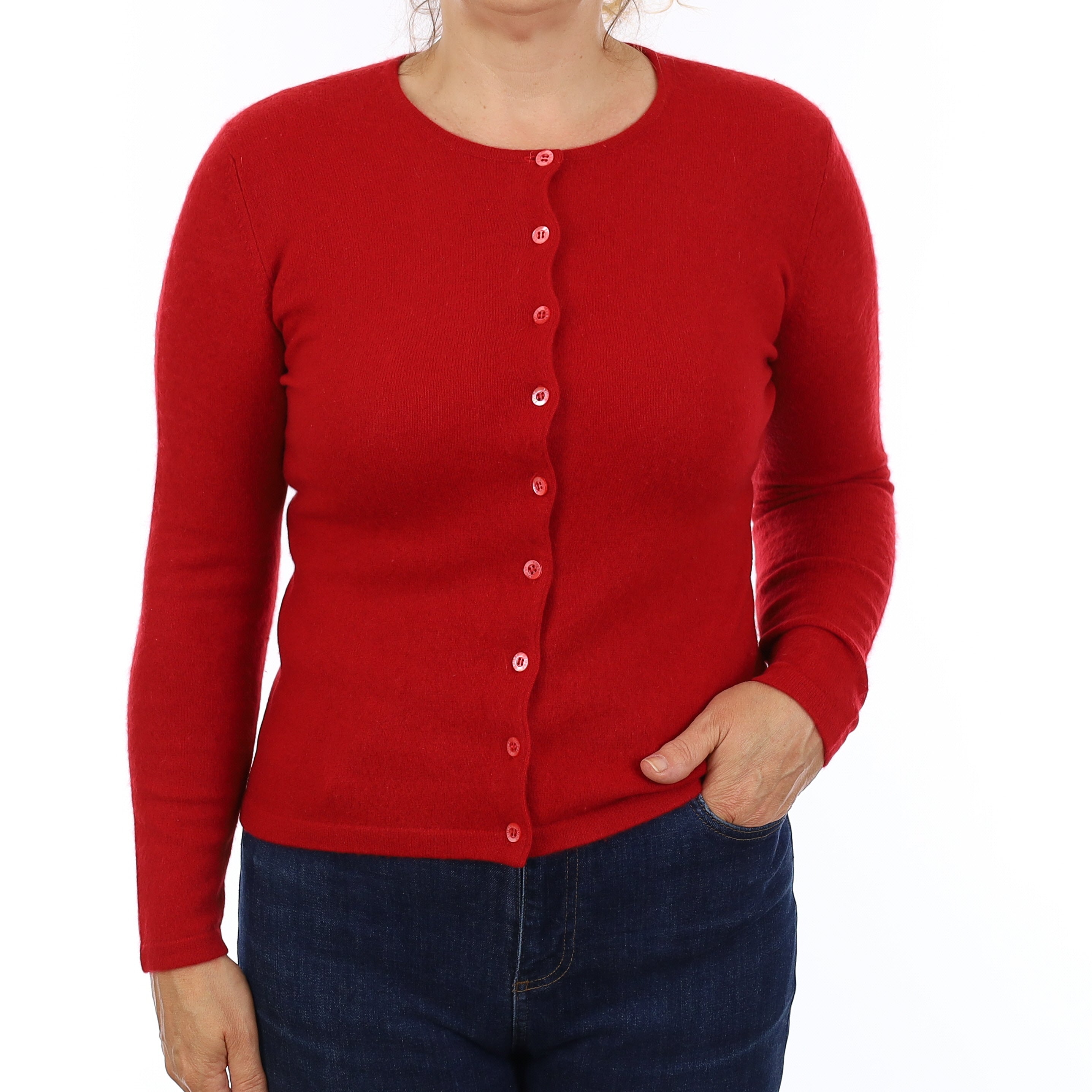 Scarlett Red Cashmere Crew Neck Cardigan Medium
