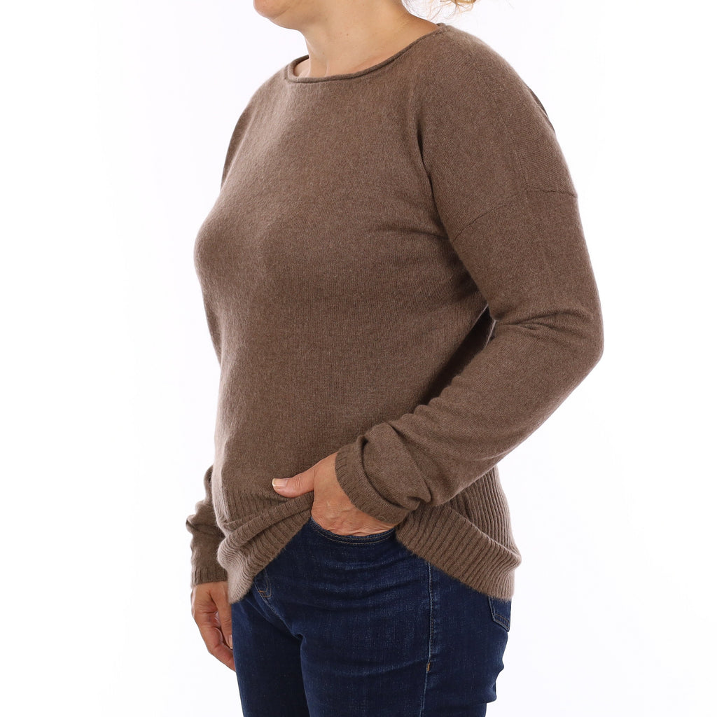 Coffee Brown Cashmere Boxy Boat Neck Jumper Medium