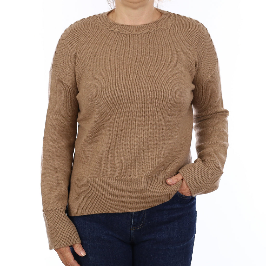 Butterscotch Brown Chunky Knit Cashmere Boxy Crew Neck Jumper Medium