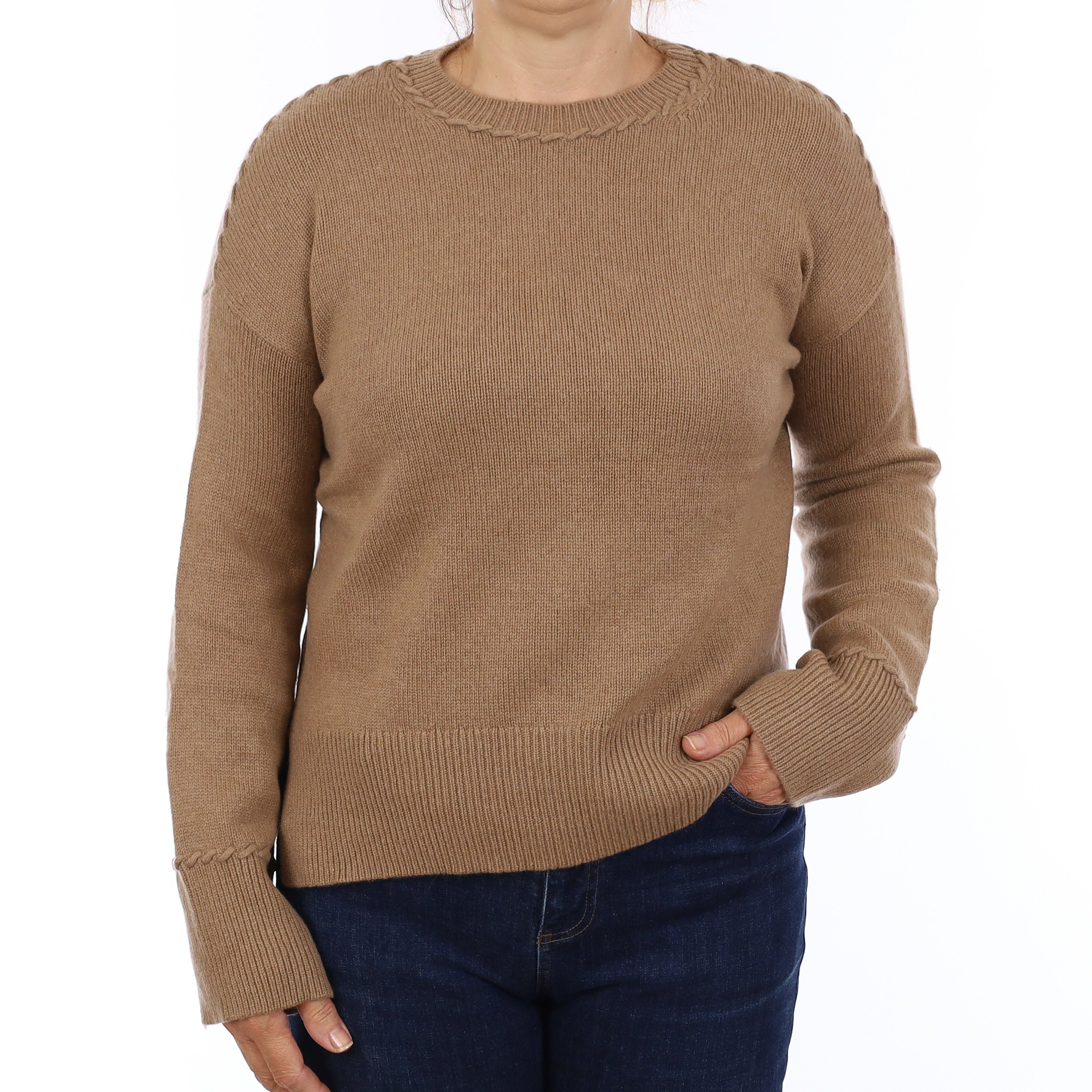 Butterscotch Brown Chunky Knit Cashmere Boxy Crew Neck Jumper Medium
