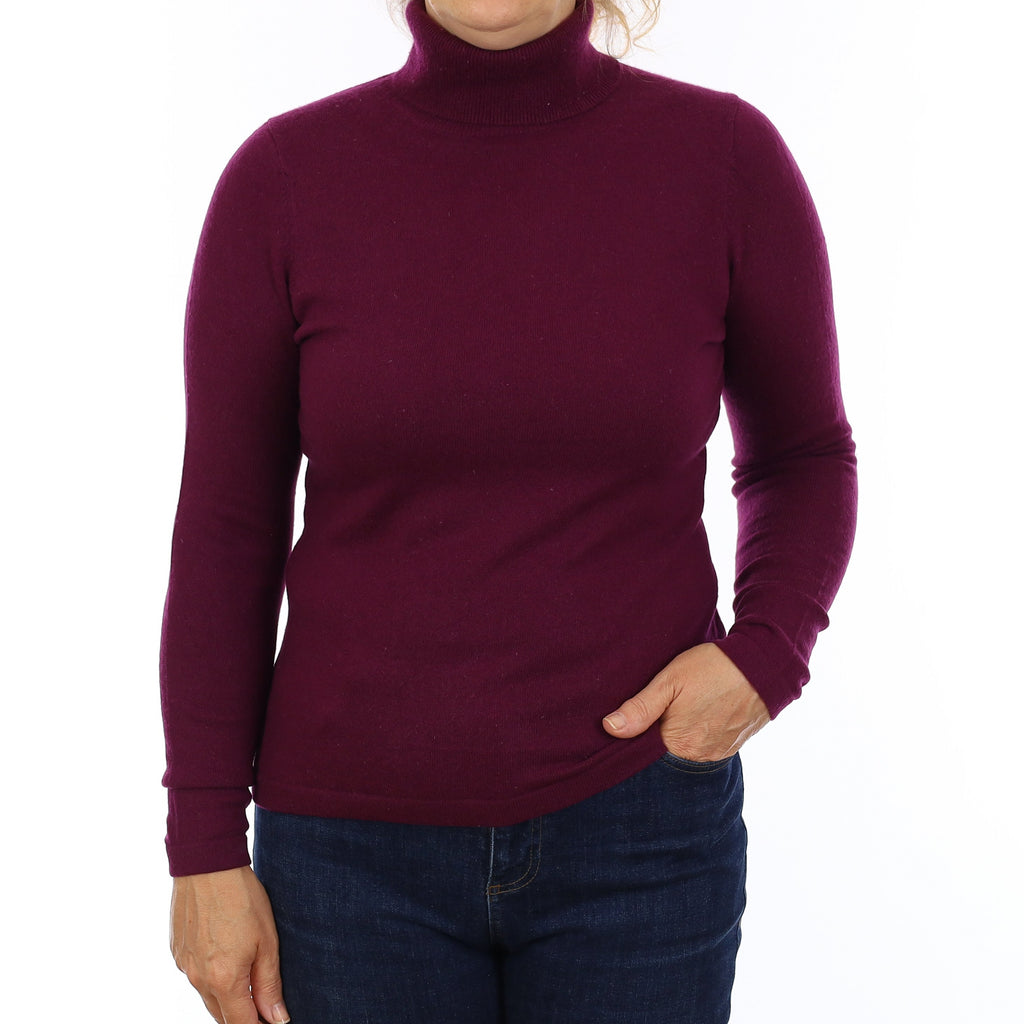 Deep Plum Cashmere Polo Neck Jumper Medium