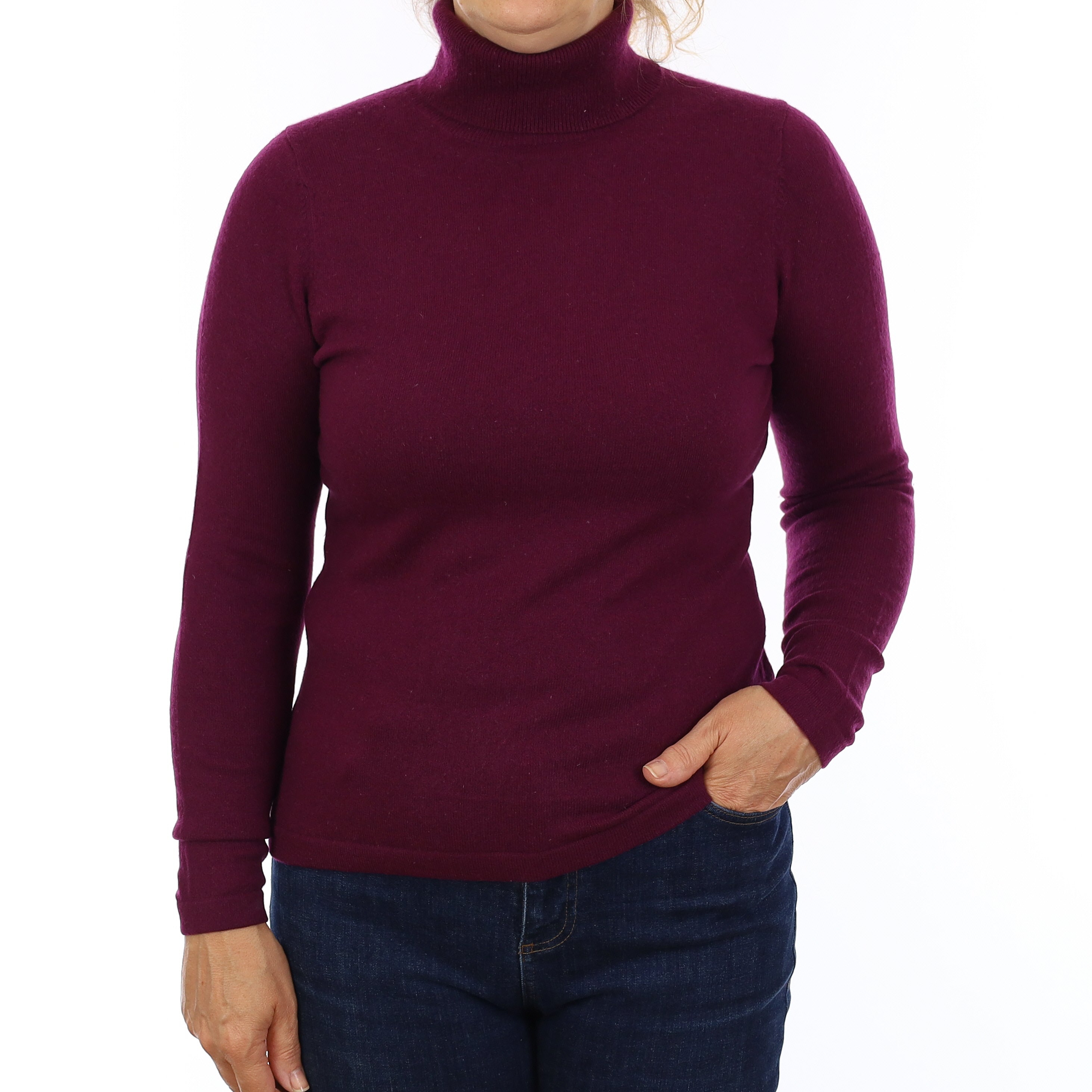 Deep Plum Cashmere Polo Neck Jumper Medium
