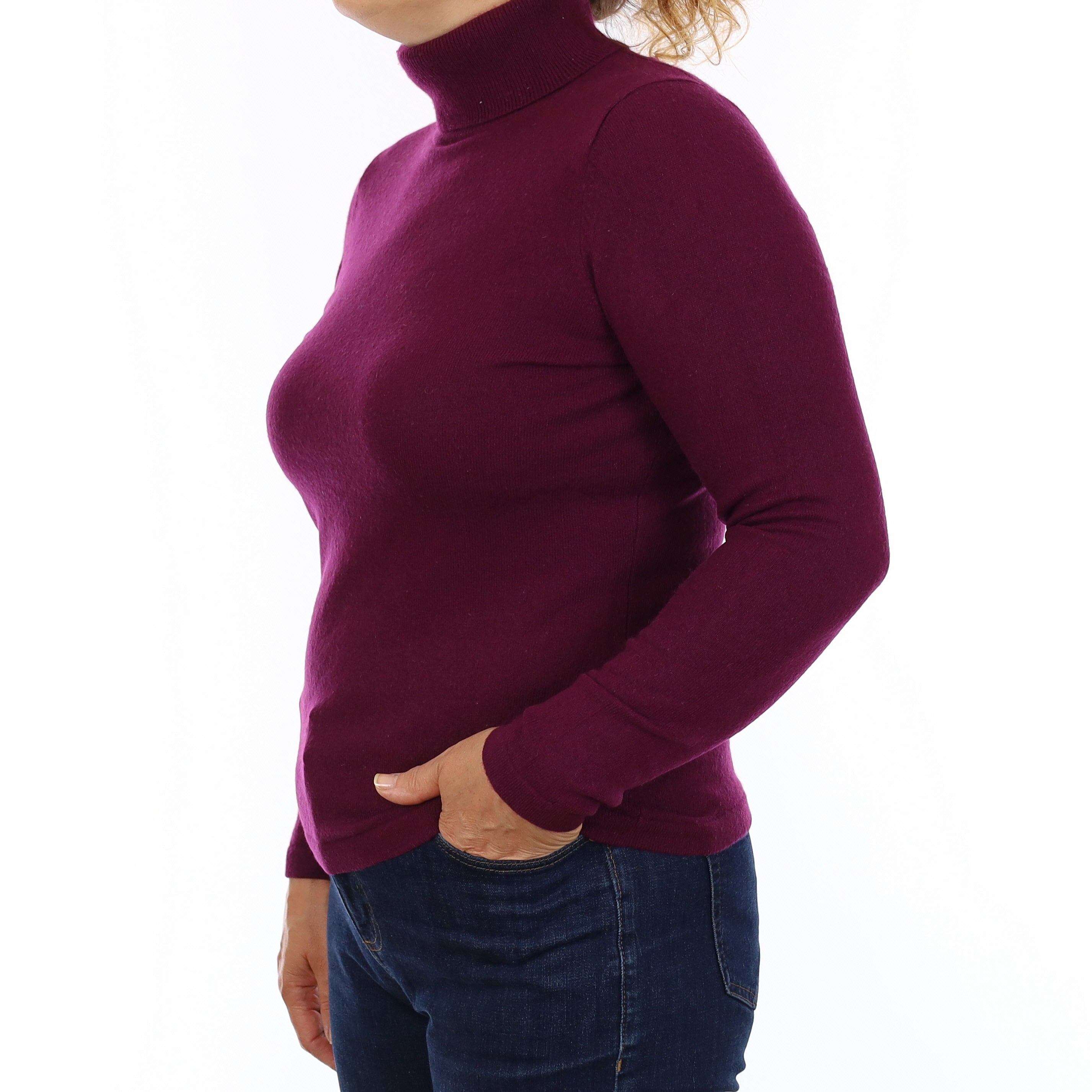 Deep Plum Cashmere Polo Neck Jumper Medium