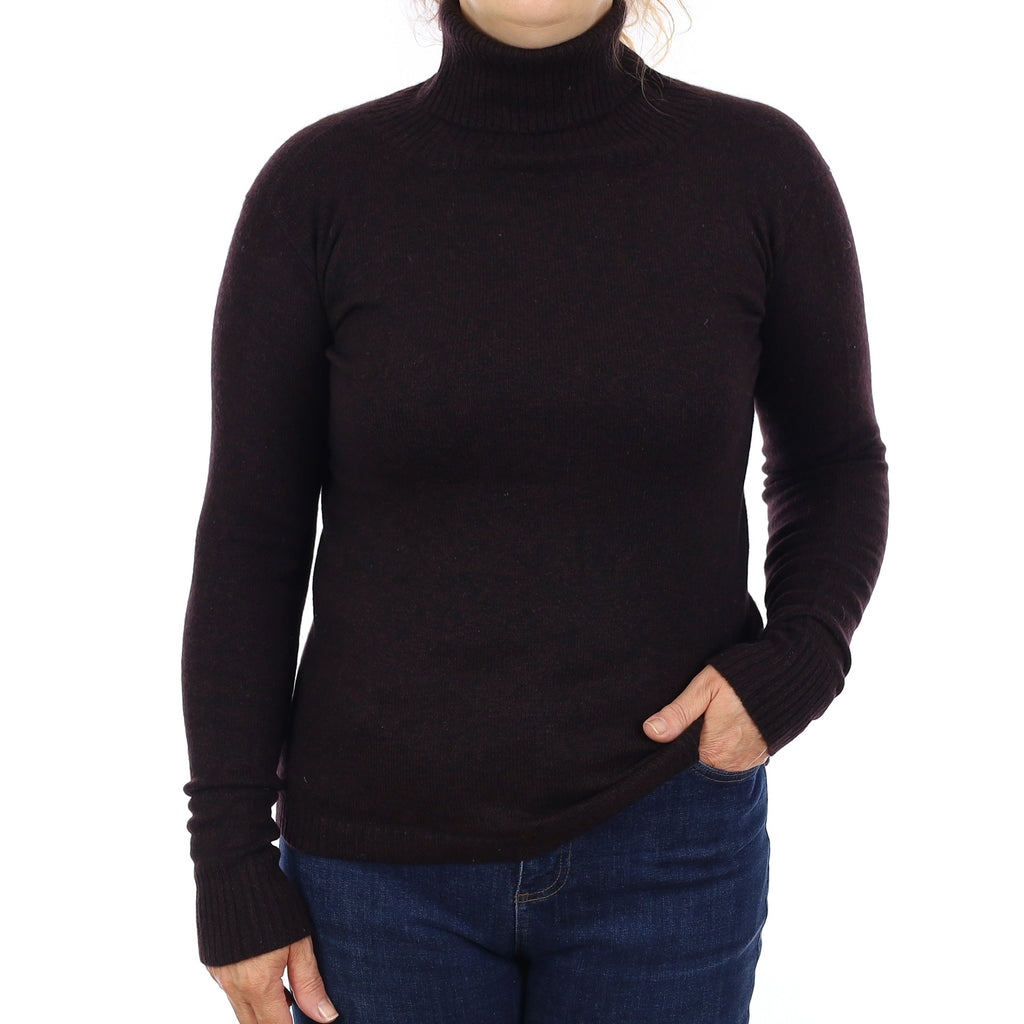 Black & Burgundy Marl Heavy Knit Cashmere Polo Neck Jumper Medium