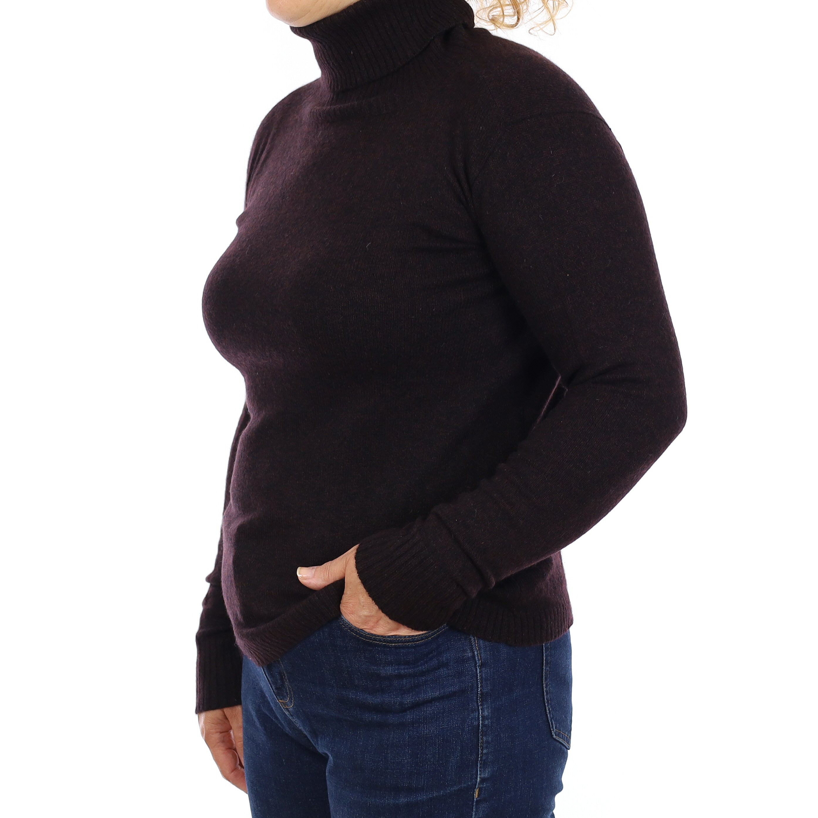 Black & Burgundy Marl Heavy Knit Cashmere Polo Neck Jumper Medium