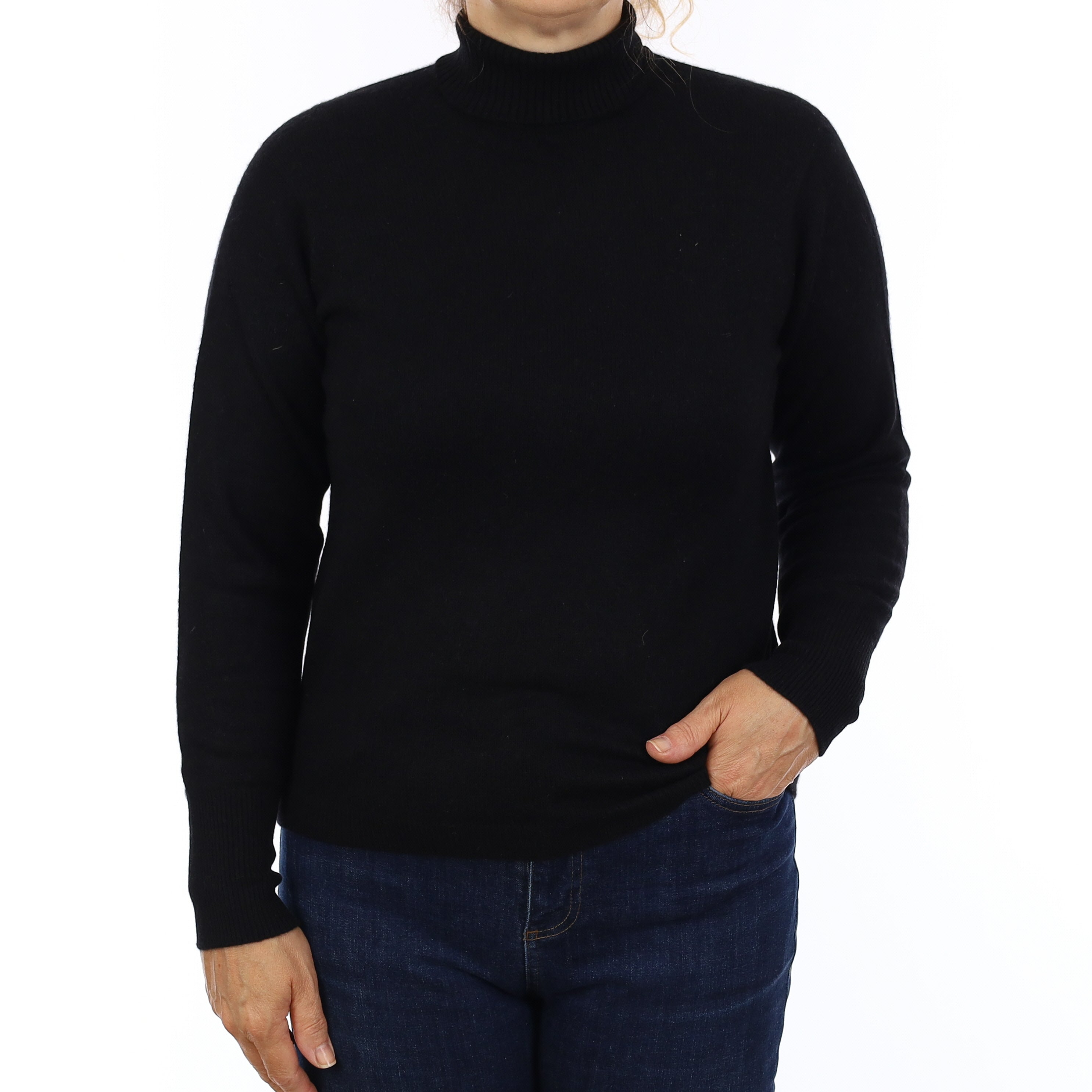 Black Heavy Knit Cashmere Polo Neck Jumper Medium