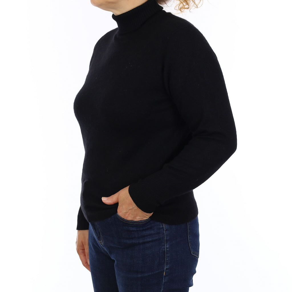 Black Heavy Knit Cashmere Polo Neck Jumper Medium