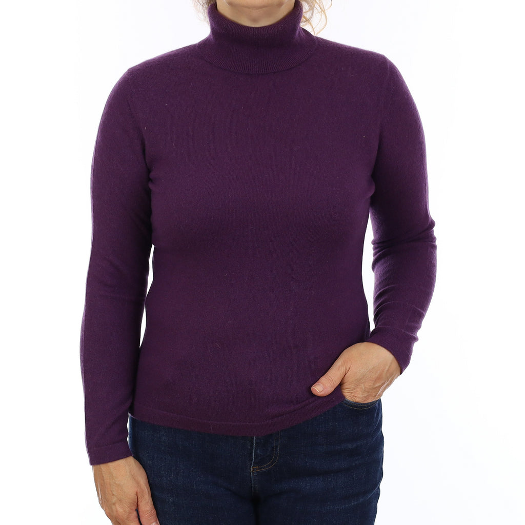 Iris Purple Cashmere Polo Neck Jumper Medium