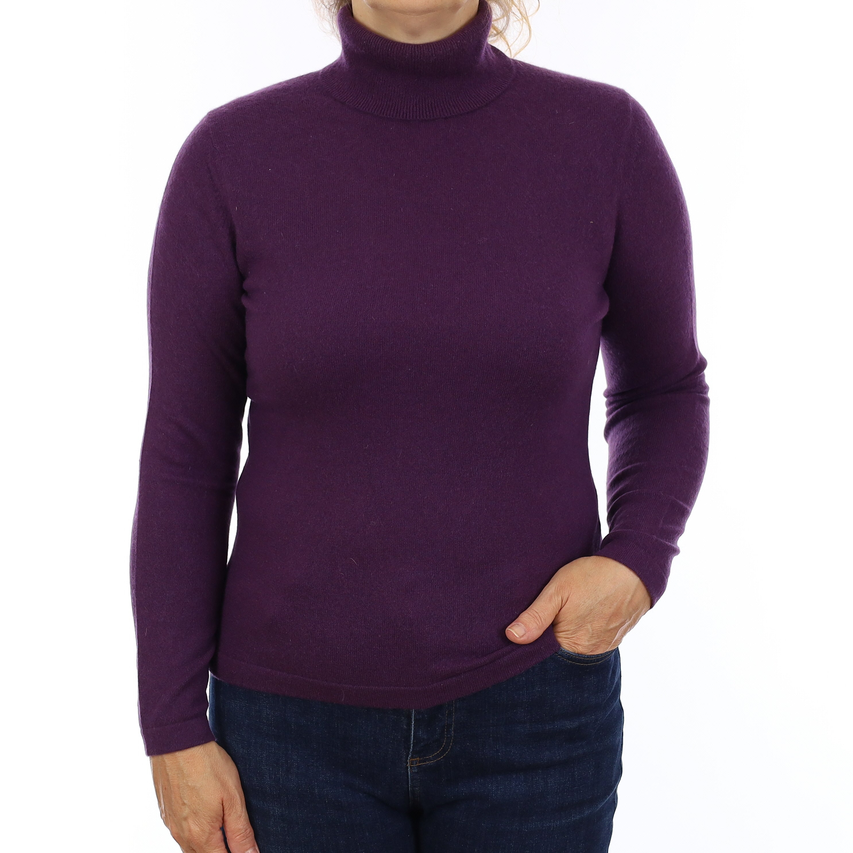 Iris Purple Cashmere Polo Neck Jumper Medium