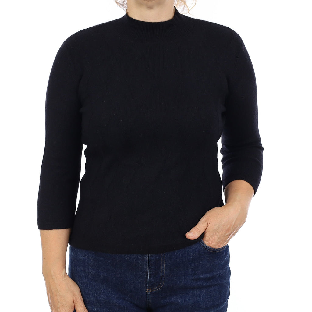 Black Diamond Knit Cashmere Turtleneck Jumper Medium