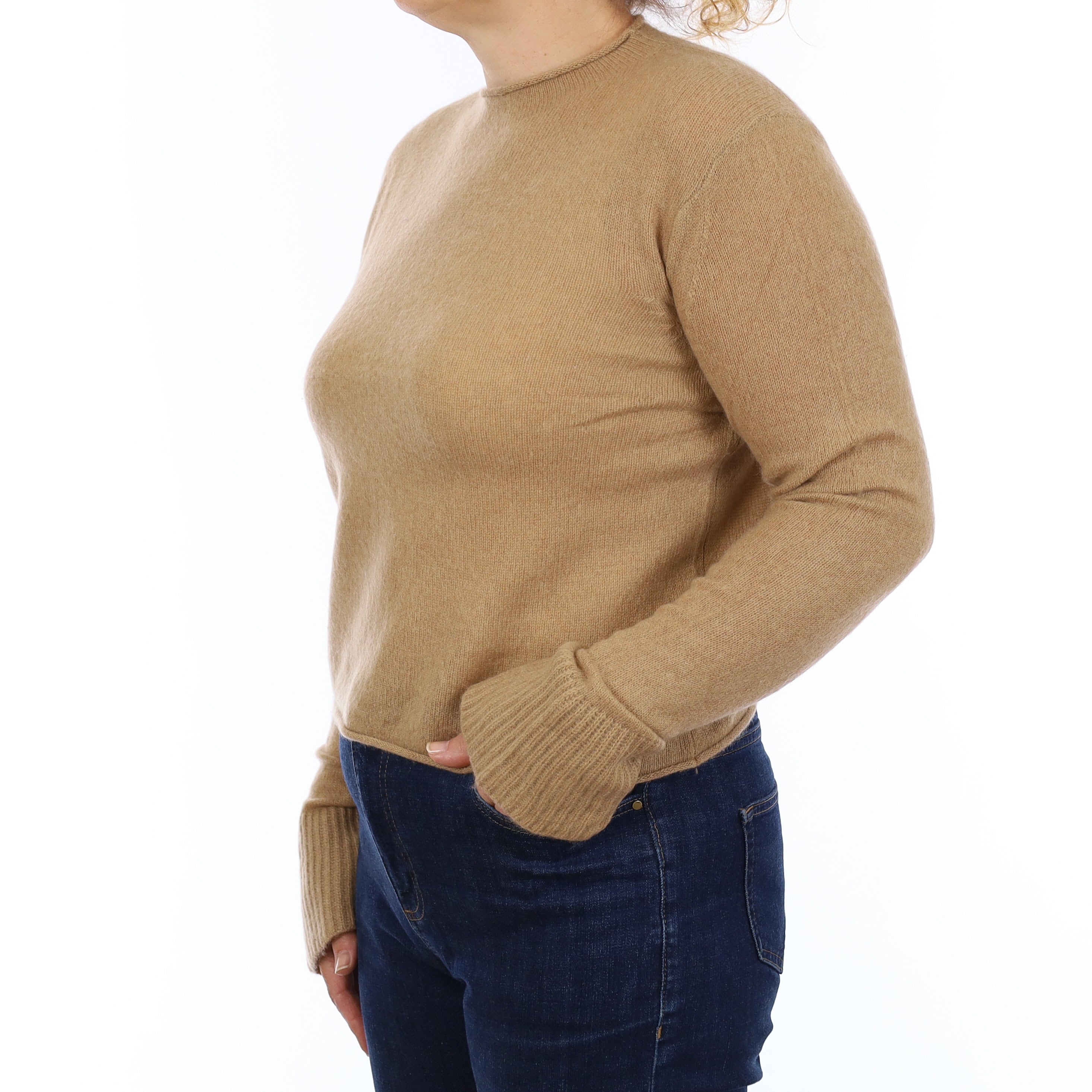 Jigsaw Caramel Brown Cashmere Funnel Neck Jumper Medium