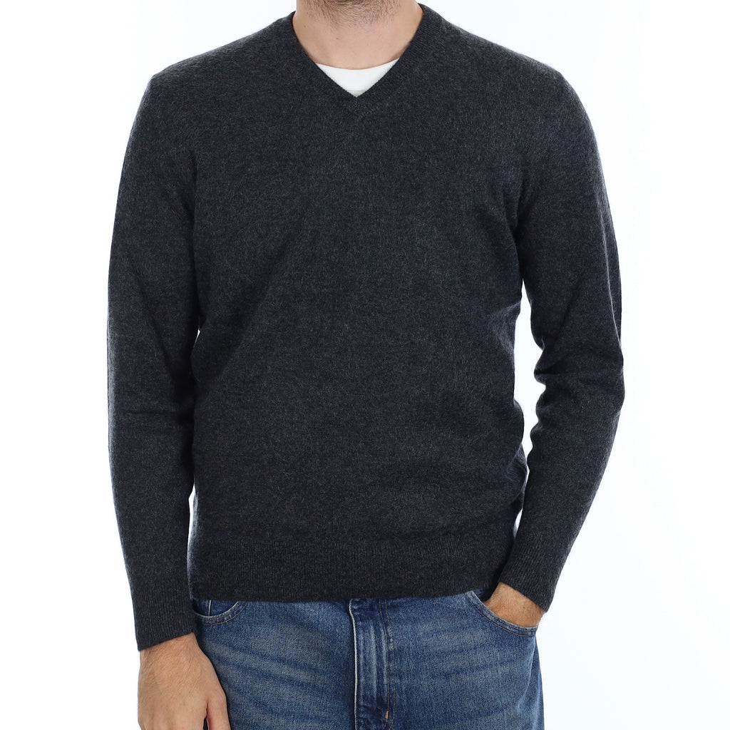 Men's Granite Grey Cashmere V Neck Jumper Medium