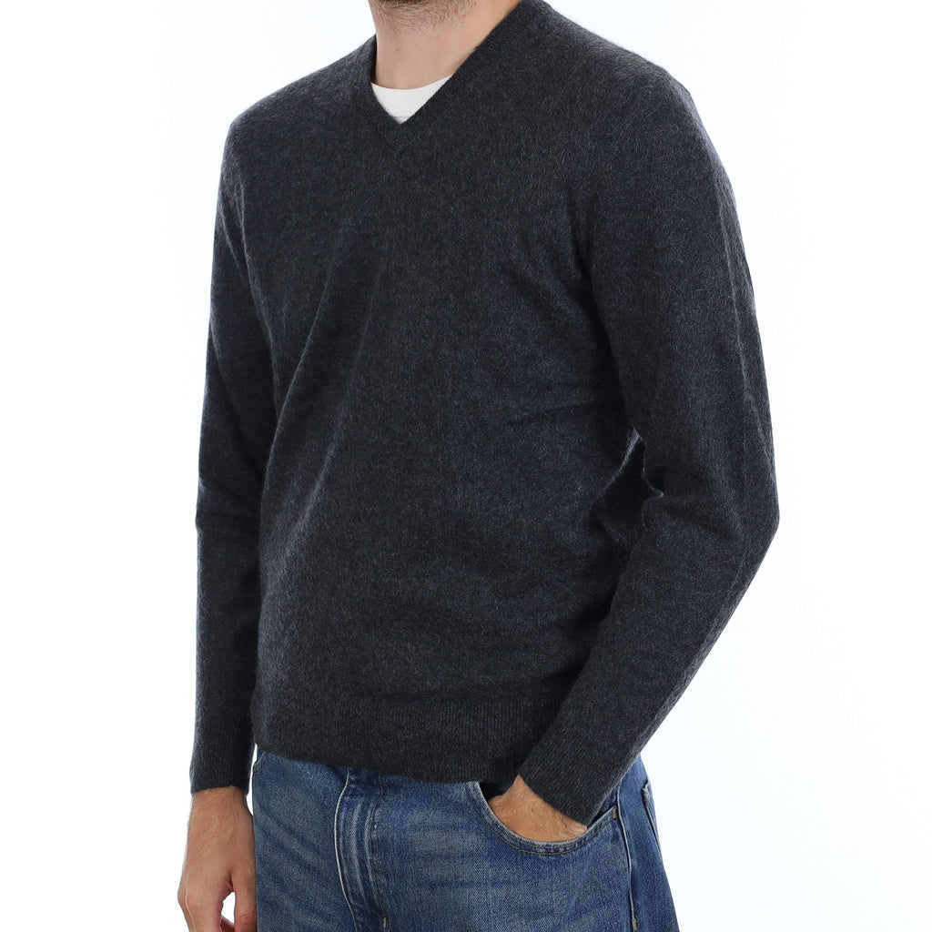 Men's Granite Grey Cashmere V Neck Jumper Medium
