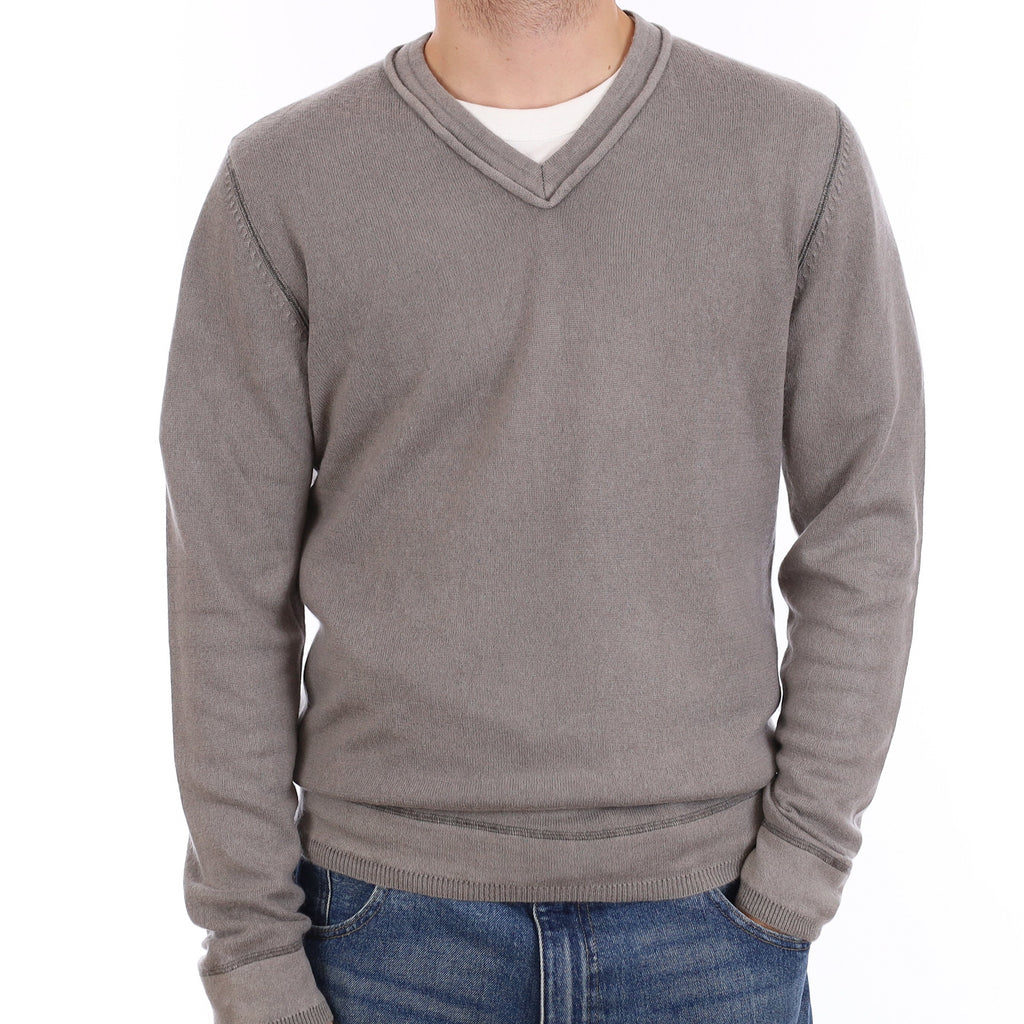 Men's Steel Grey Cashmere V Neck Jumper Medium