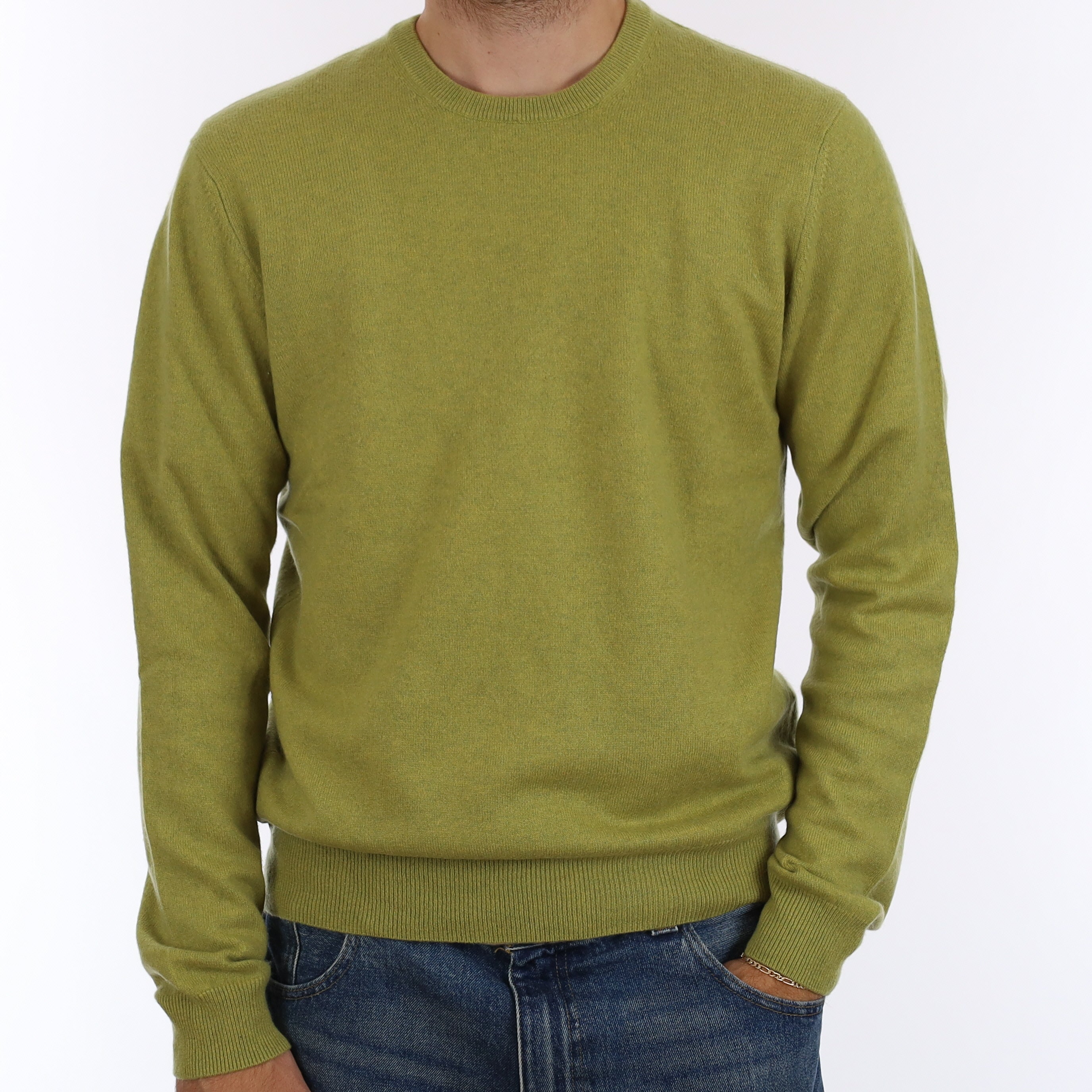 Men's Pistachio Green Cashmere Crew Neck Jumper Medium