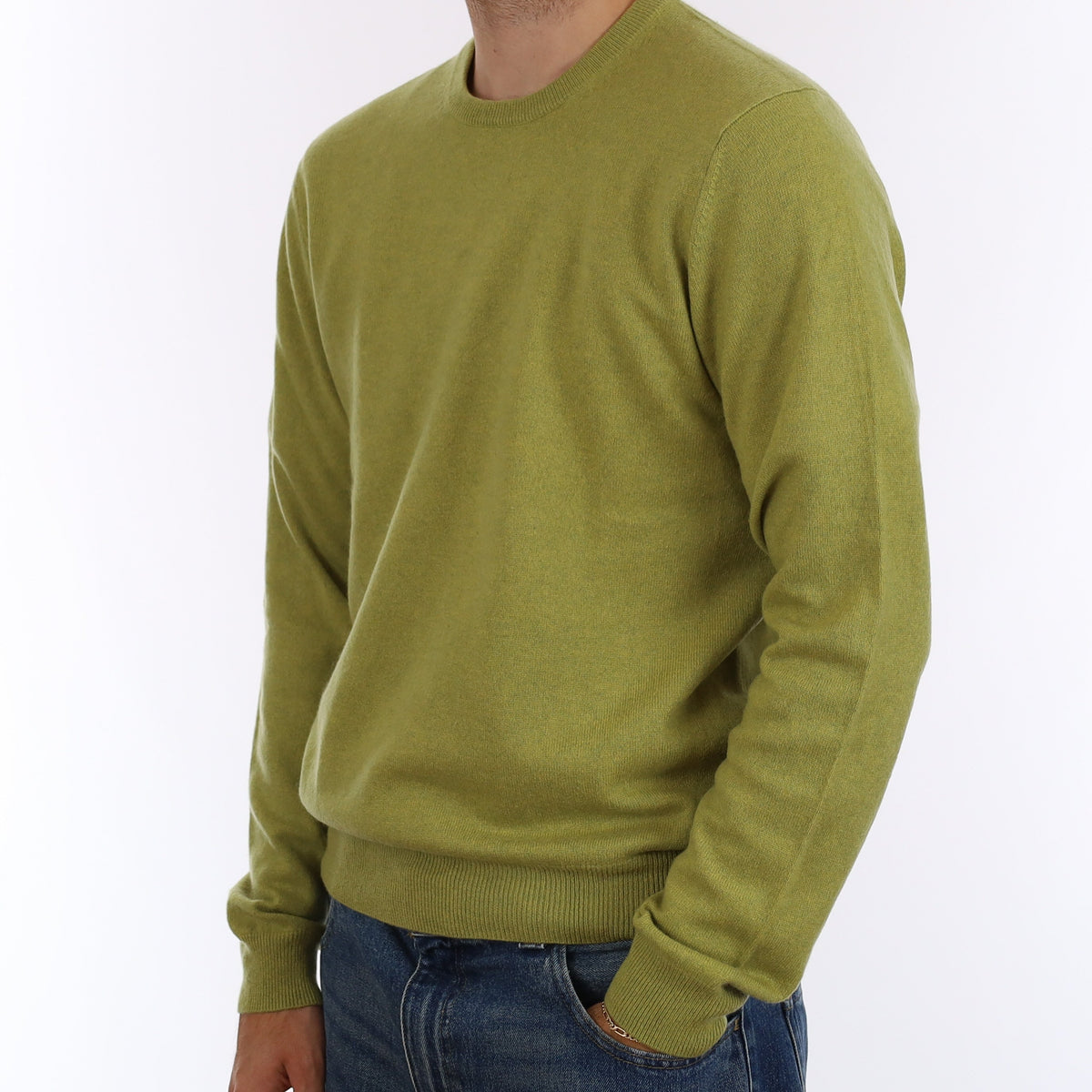 Men's Pistachio Green Cashmere Crew Neck Jumper Medium