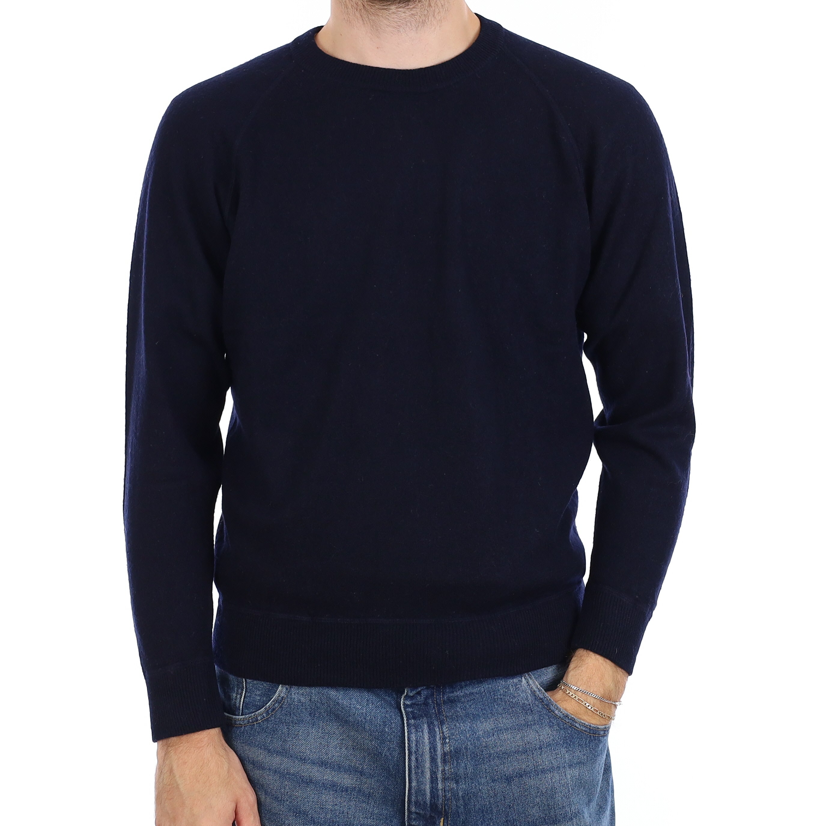 Men's Dark Navy Cashmere Crew Neck Jumper Medium
