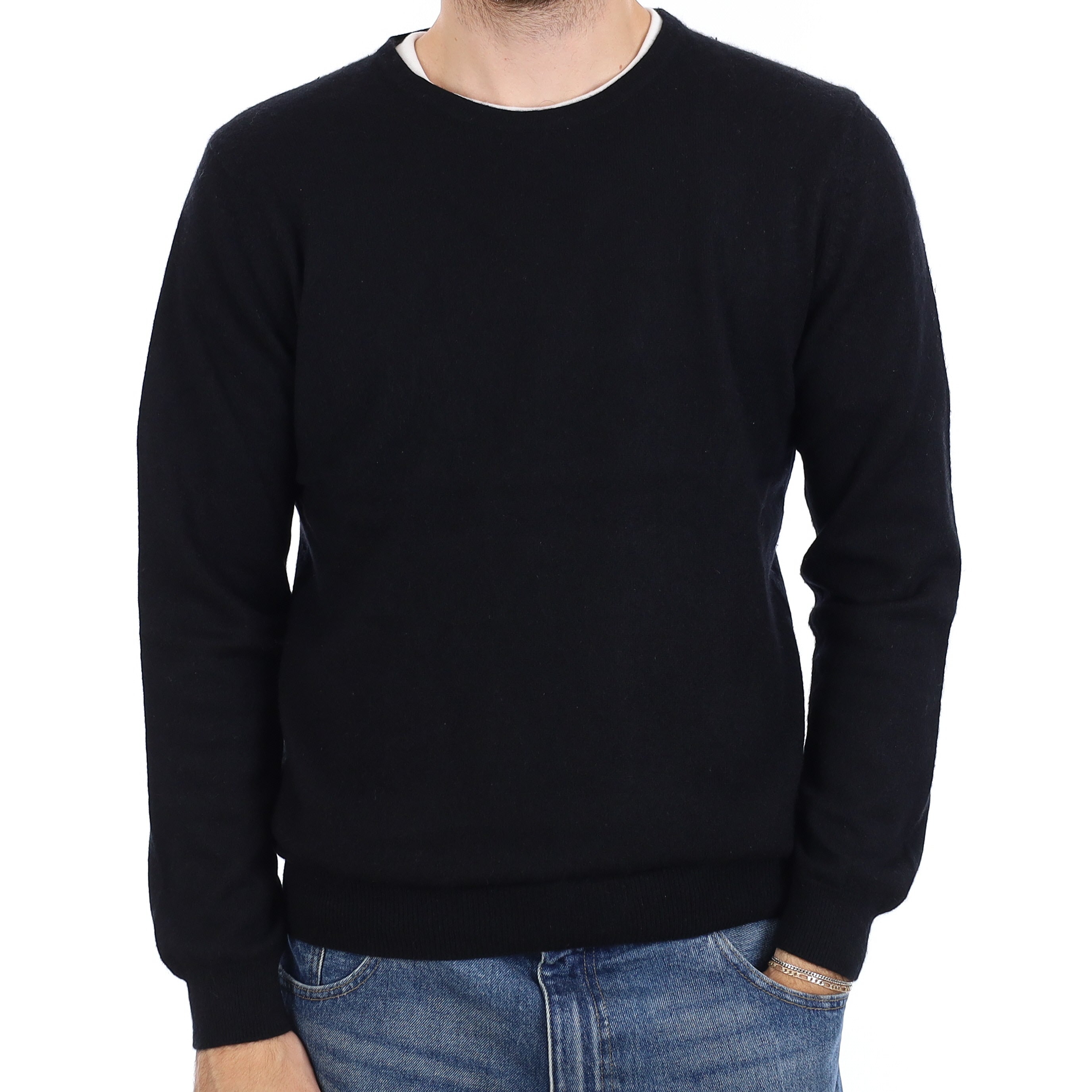 Men's Black Cashmere Crew Neck Jumper Medium