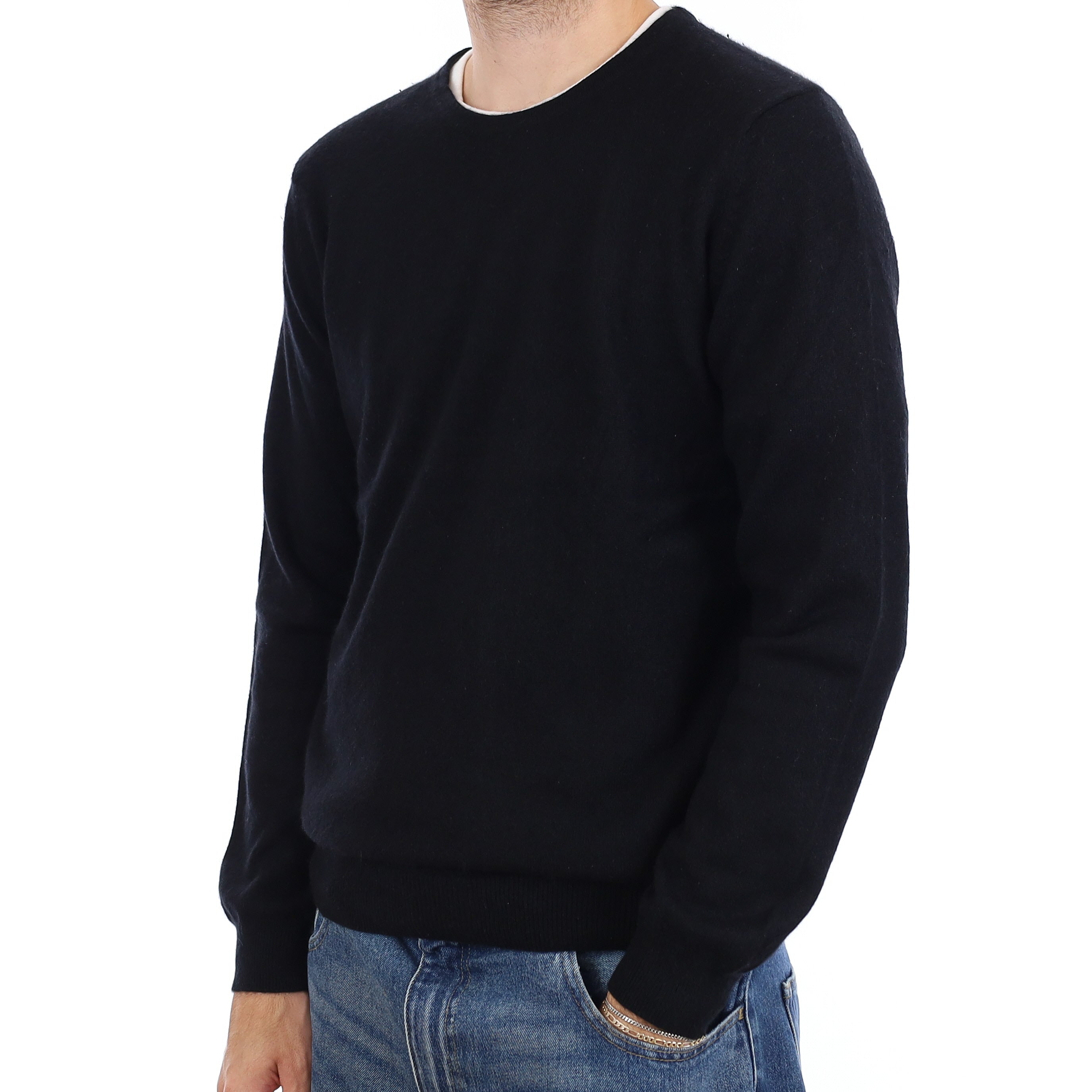 Men's Black Cashmere Crew Neck Jumper Medium